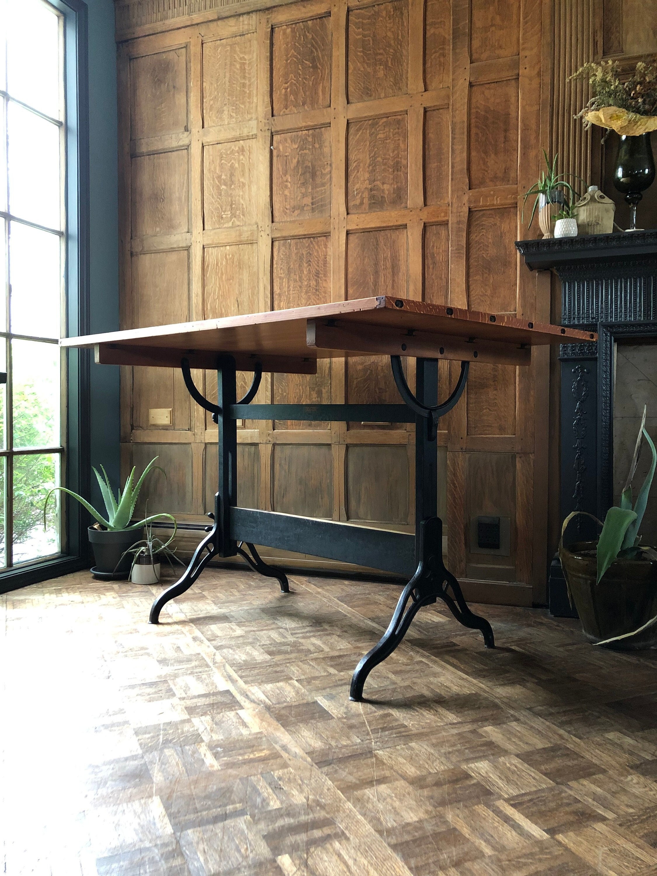 Antique Hamilton Drafting Table Industrial Desk Cast Iron Dining Table Adjustable Table Standing Desk