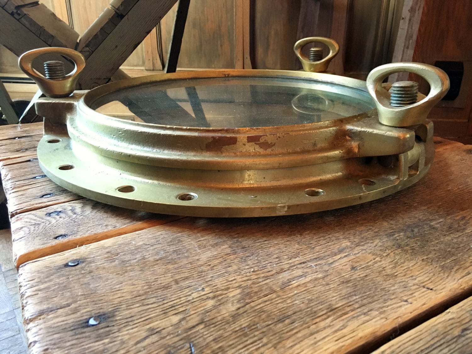 Antique Porthole, HUGE Brass Porthole, Porthole Window, Nautical Decor