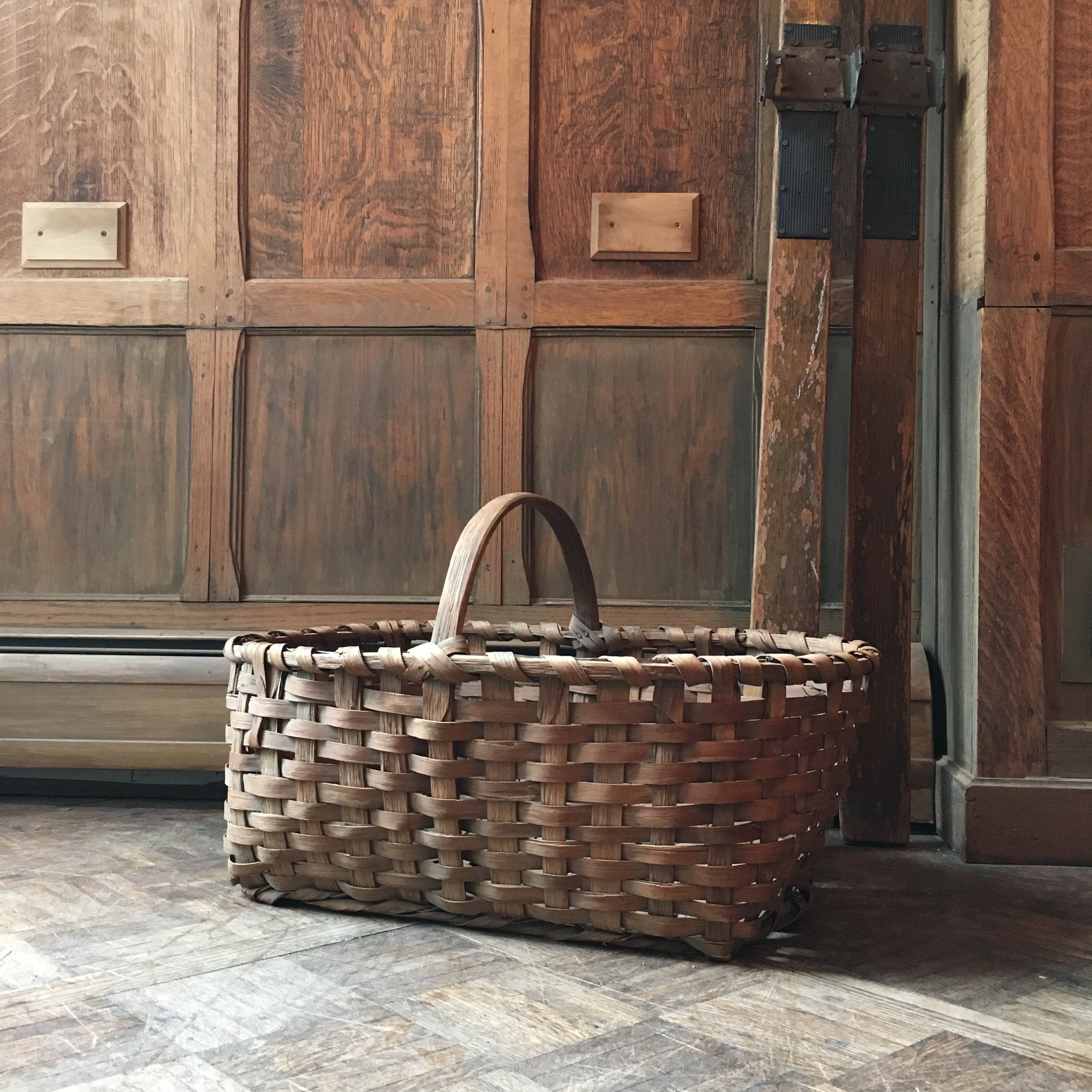 Large Antique Splint Basket Woven Wood Basket Blanket Basket