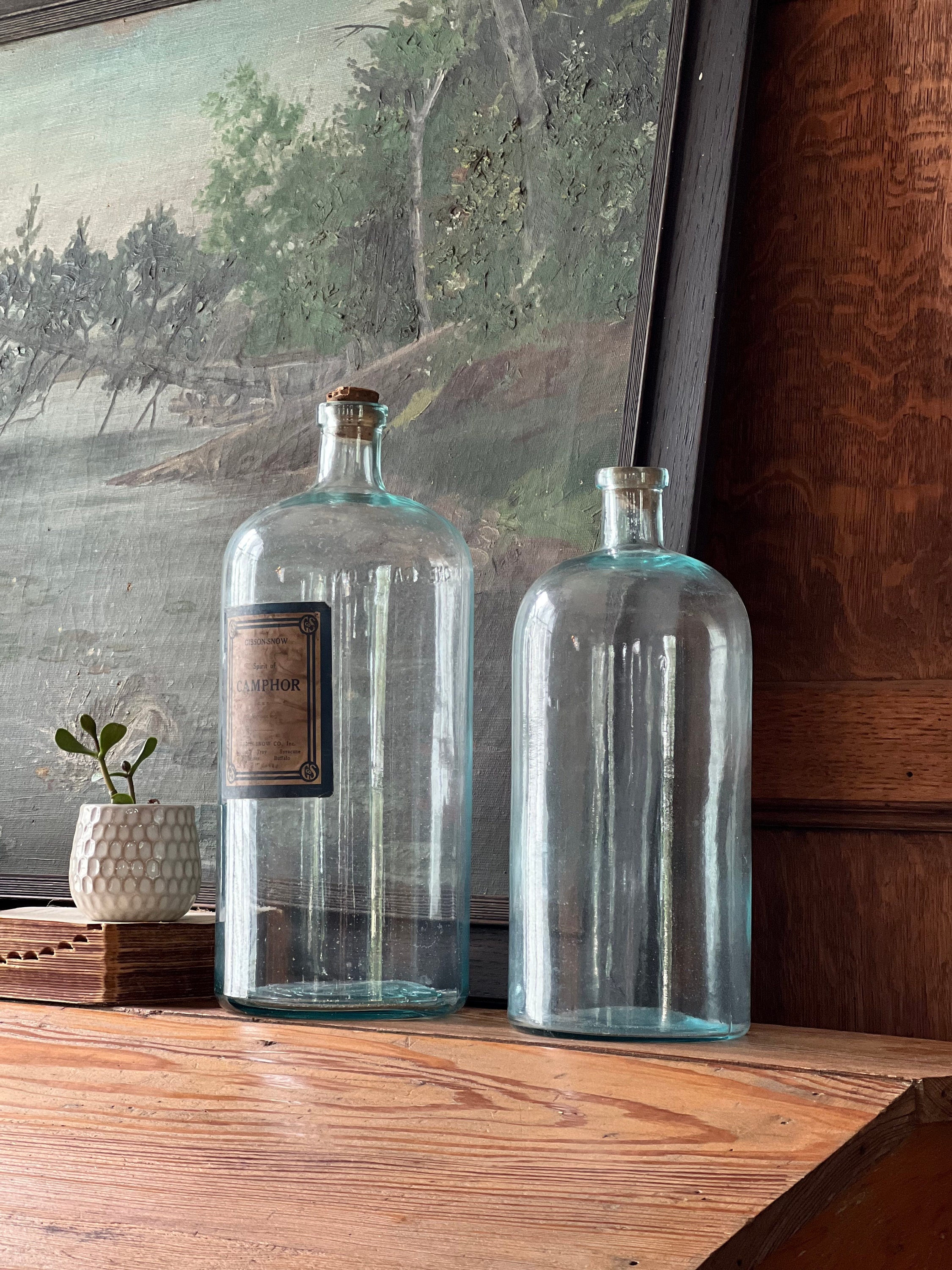 LARGE Antique Apothecary Jars, Pair Of Blue Glass Apothecary Jars, 1