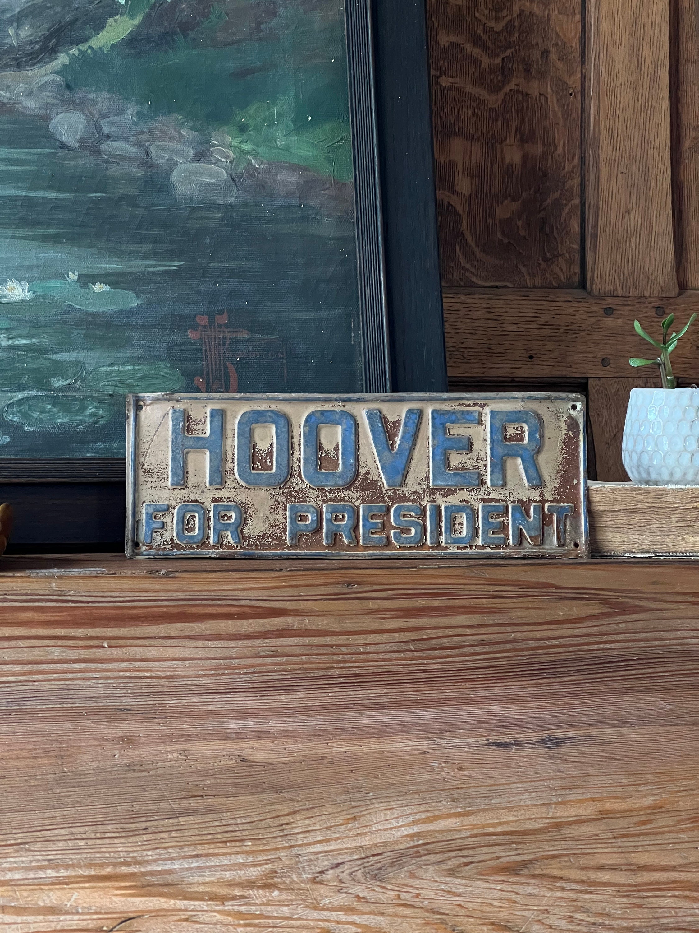 Antique License Plate Topper, Hoover For President License Plate, 1920s