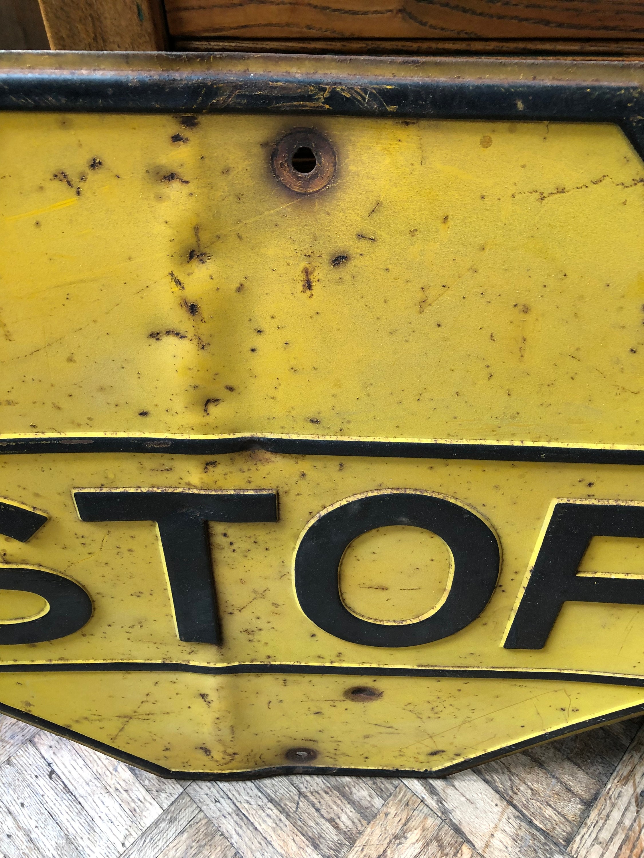 Pair Of 1940s Yellow Stop Signs, 24” Stop Sign, Vintage Stop Sign, Road