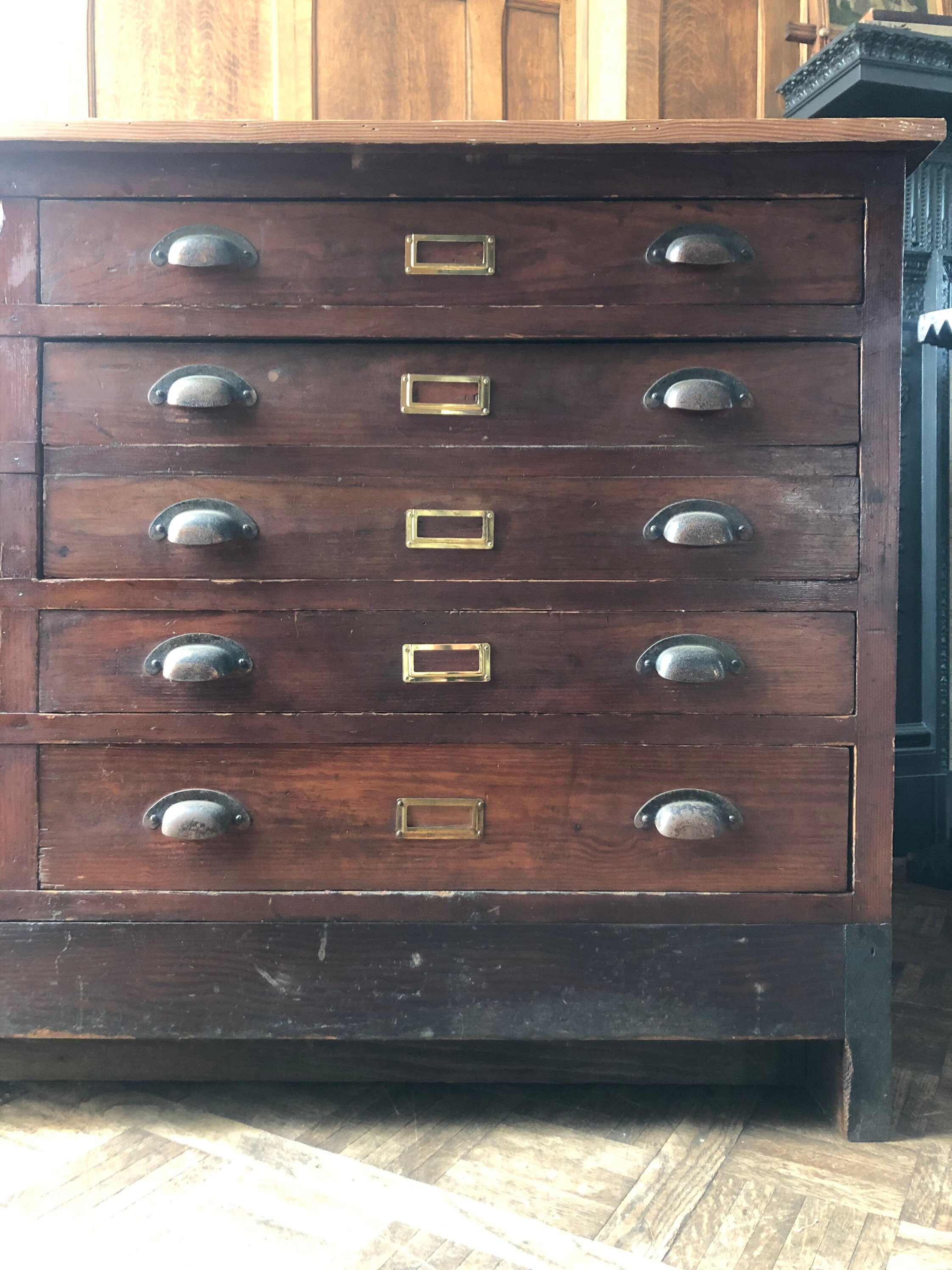 Antique Flat File Kitchen Island with Drawers, Antique Map