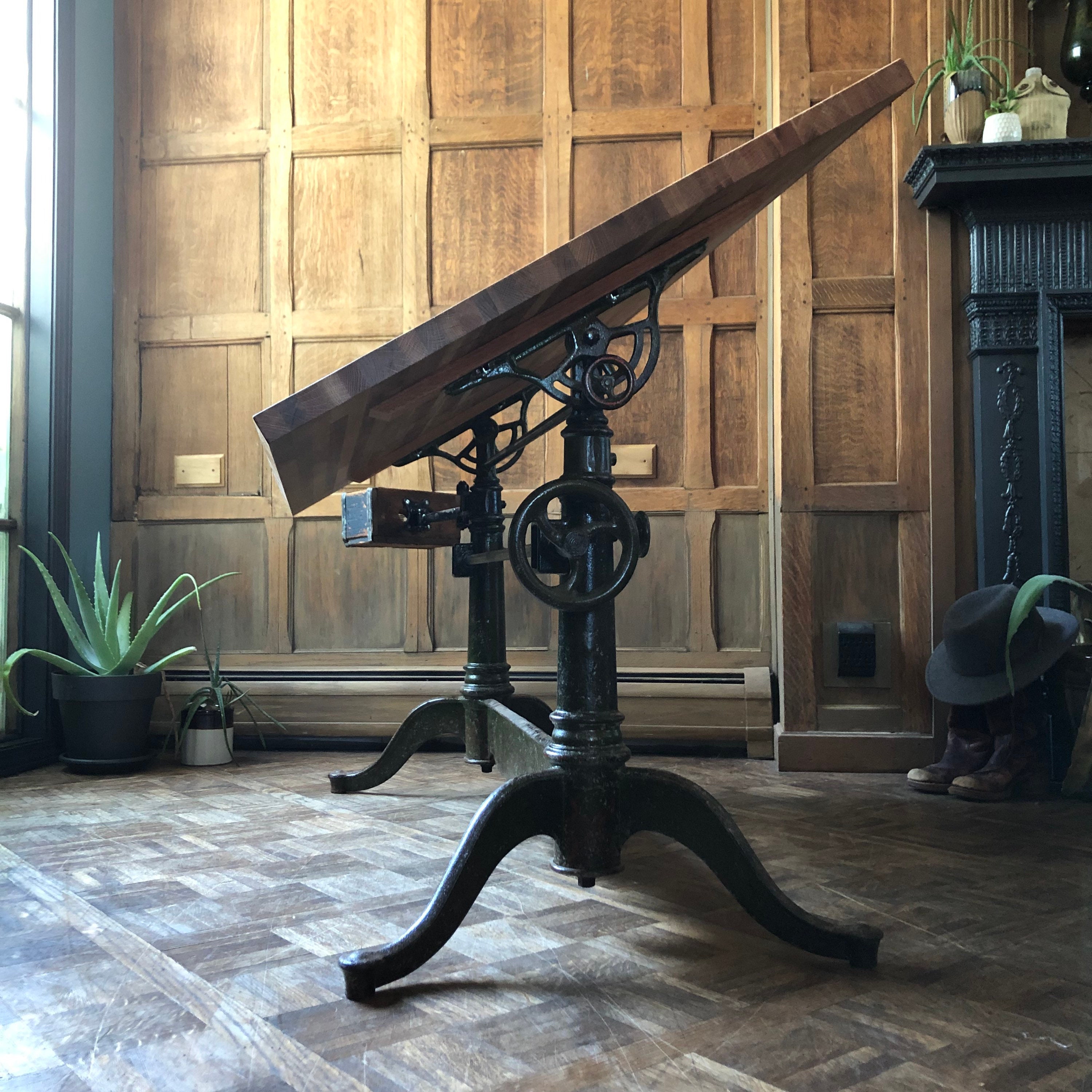 Antique Cast Iron Drafting Table Industrial Dining Table Etsy Canada