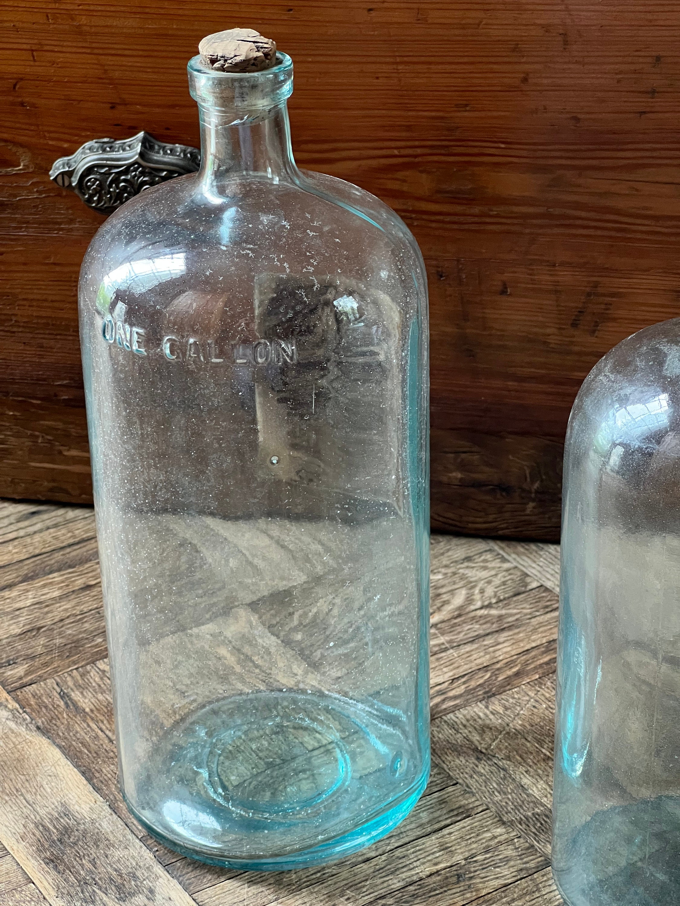 LARGE Antique Apothecary Jars, Pair Of Blue Glass Apothecary Jars, 1