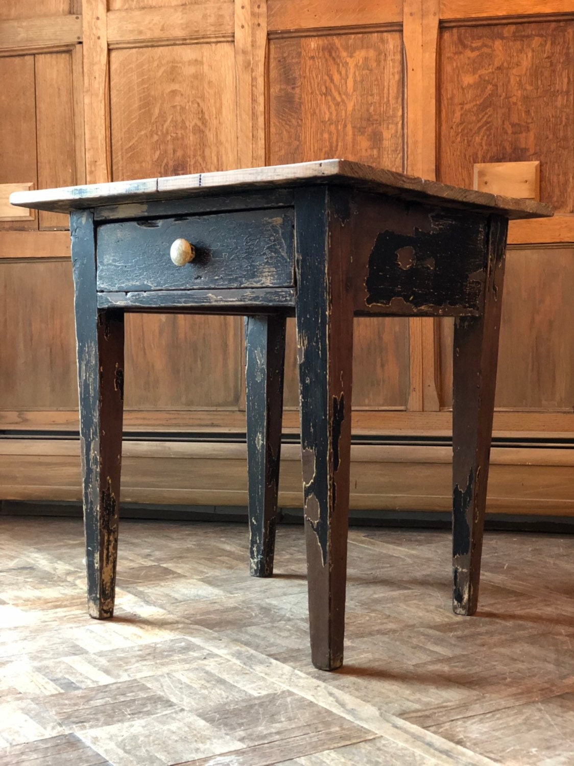 Antique Side Table, Small Primitive Table, Rustic Chippy Paint End