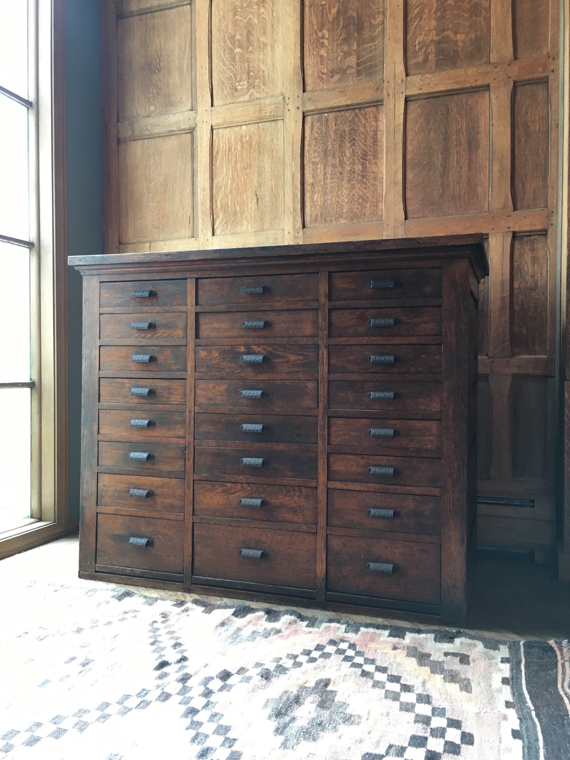 Antique Oak Apothecary Drawer Unit Large Storage Cabinet