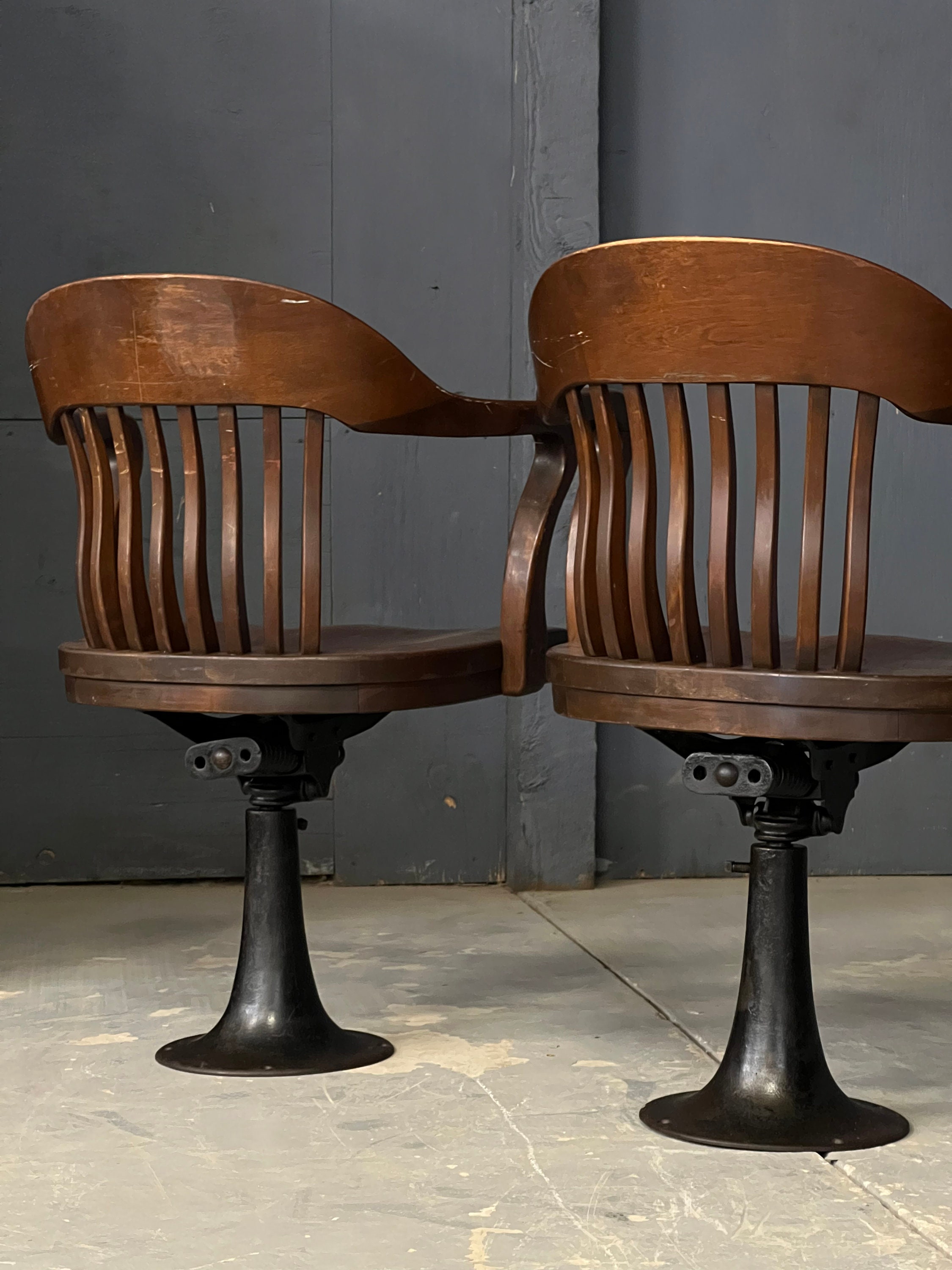 Antique Jury Chairs, Set Of Four Revolving Juror Chairs With Cast Iron