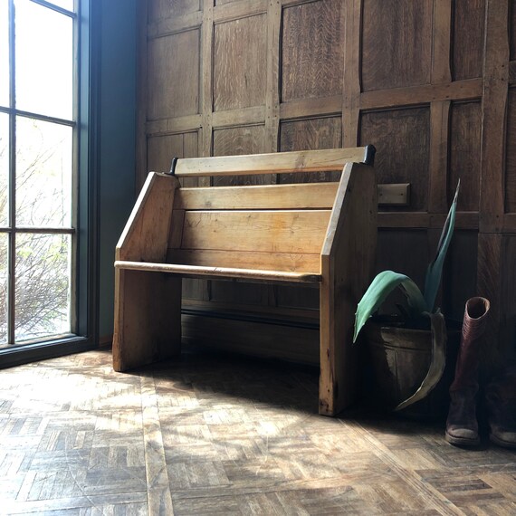 Petite Primitive Church Pew, Antique Pine Bench, Wooden Entryway Bench Seating, Rustic Farmhouse Furniture
