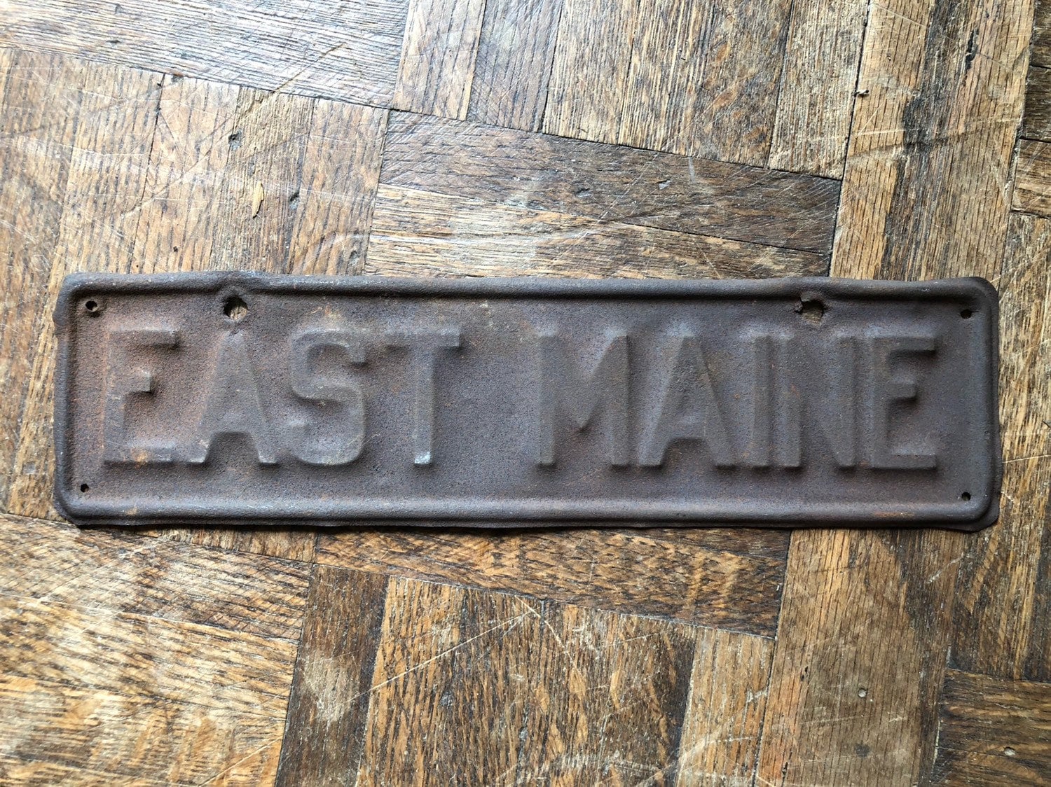 Vintage Street Sign, East Maine Metal Road Sign, Old Metal Sign, Metal