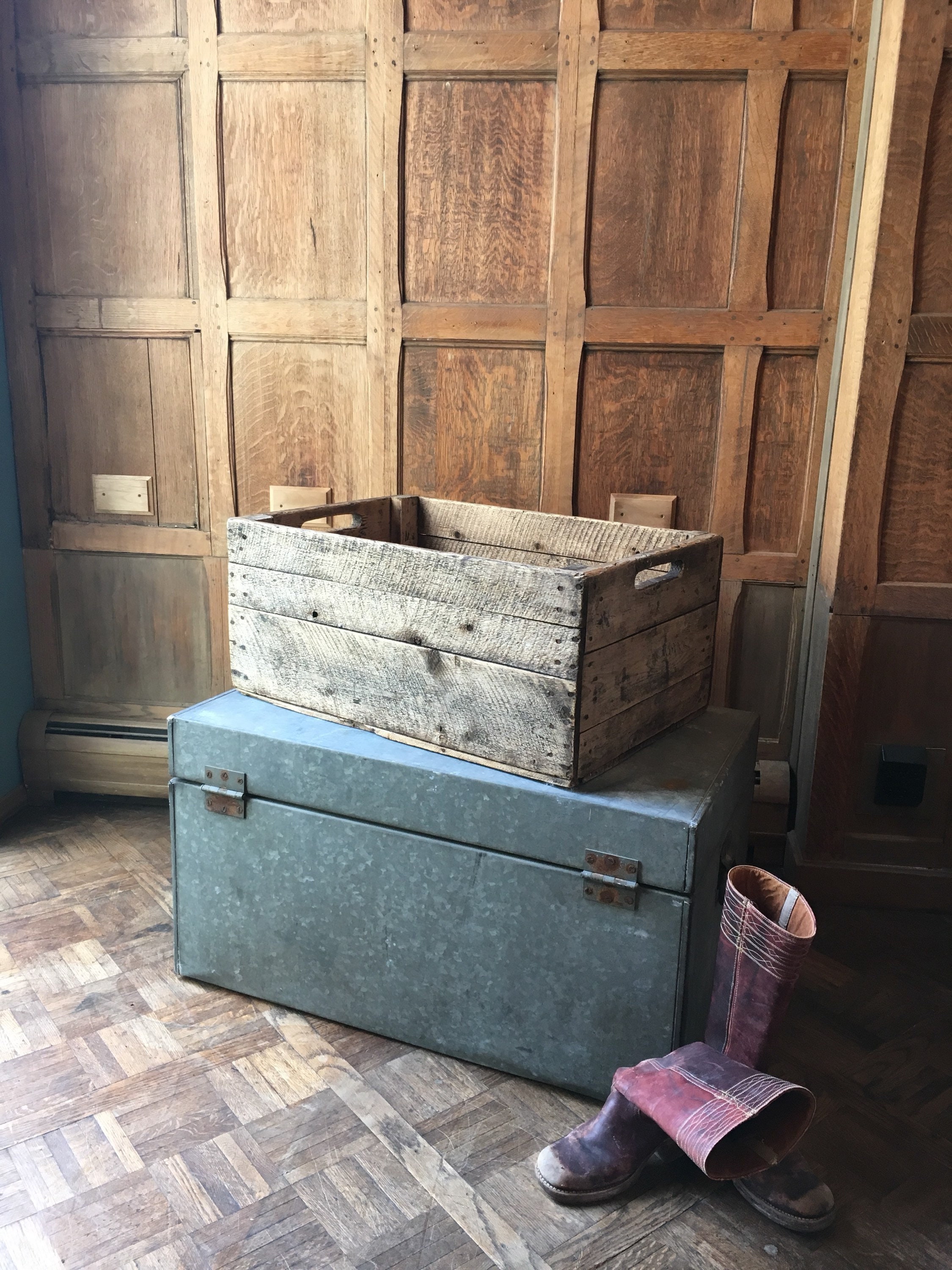 Large Wood Shipping Crate, Rustic Industrial Wood Storage, Decorative