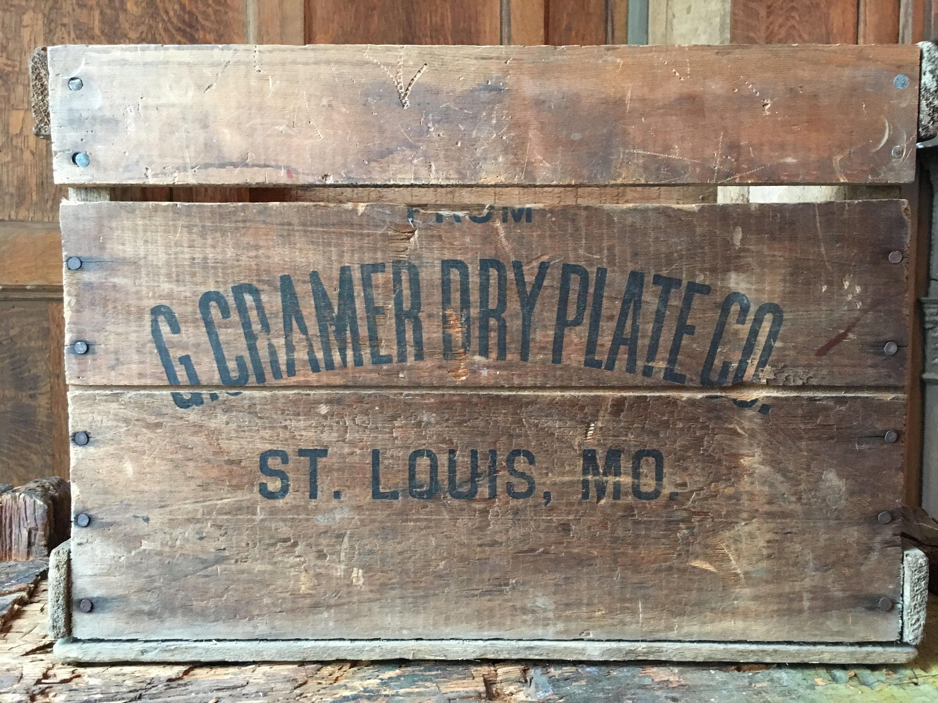 Vintage Wood Crate, G. Cramer Dry Plate CO, St. Louis, Missouri, Record Storage, Vinyl Storage ...