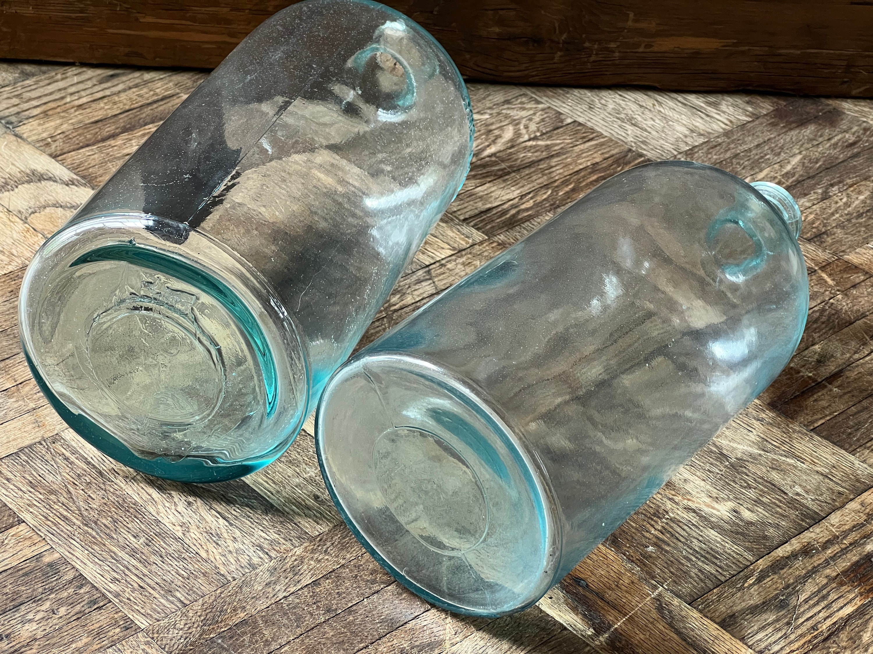 LARGE Antique Apothecary Jars, Pair Of Blue Glass Apothecary Jars, 1