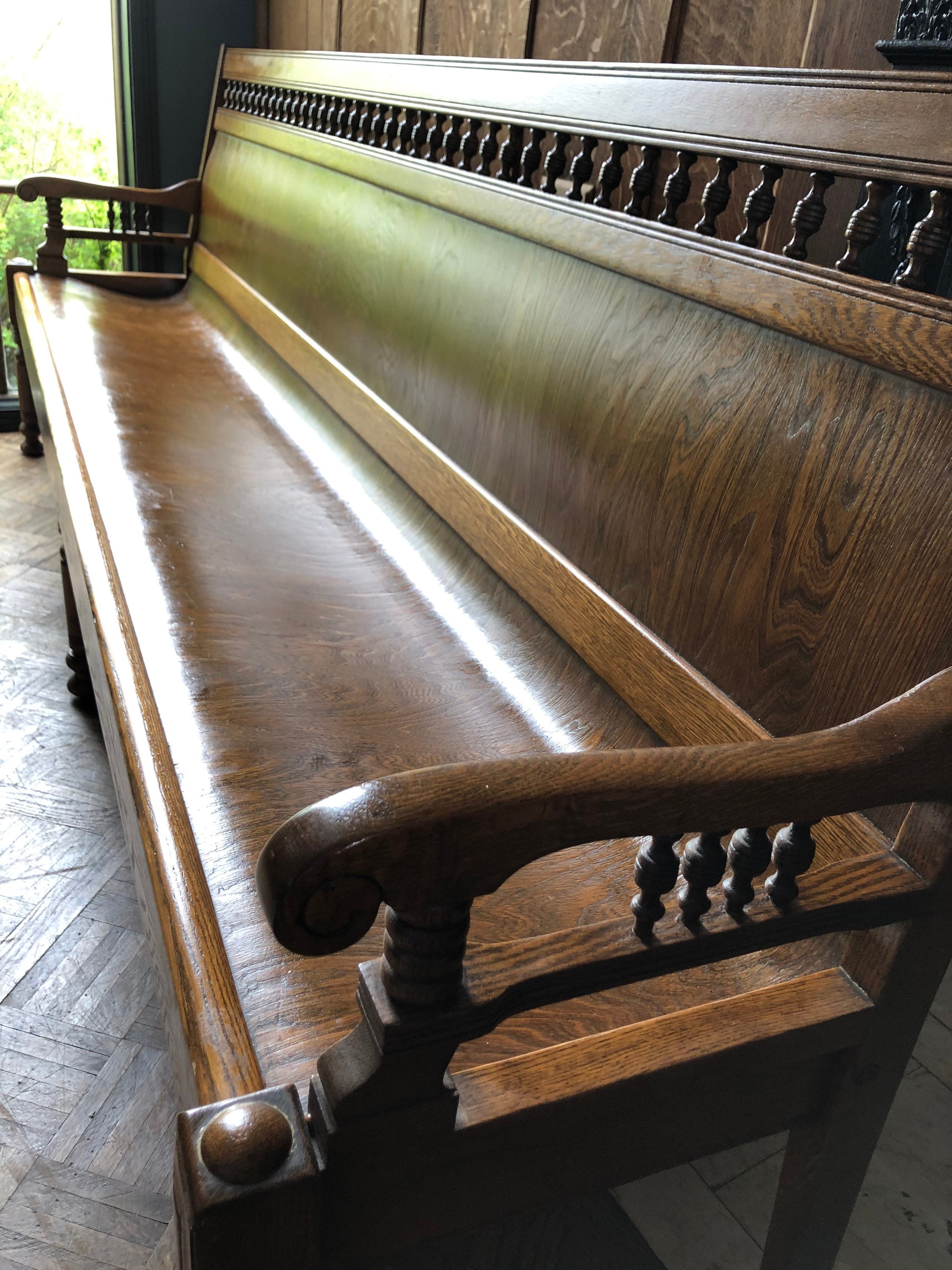 Long Antique Bench, 8ft Wood Entryway Bench With Back, Dining Bench