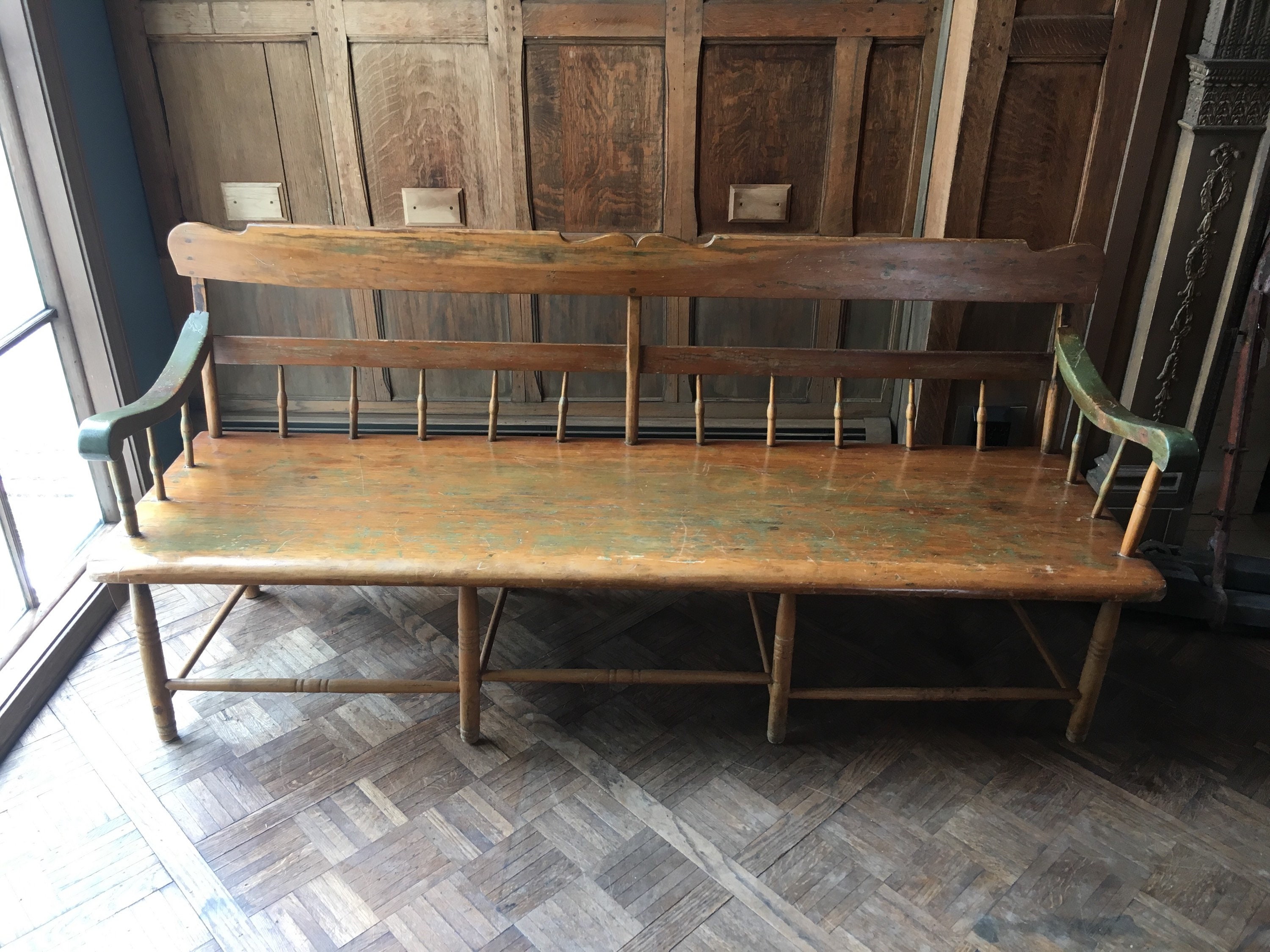 Antique Primitive Bench, Wooden Entryway Bench Seating, Rustic