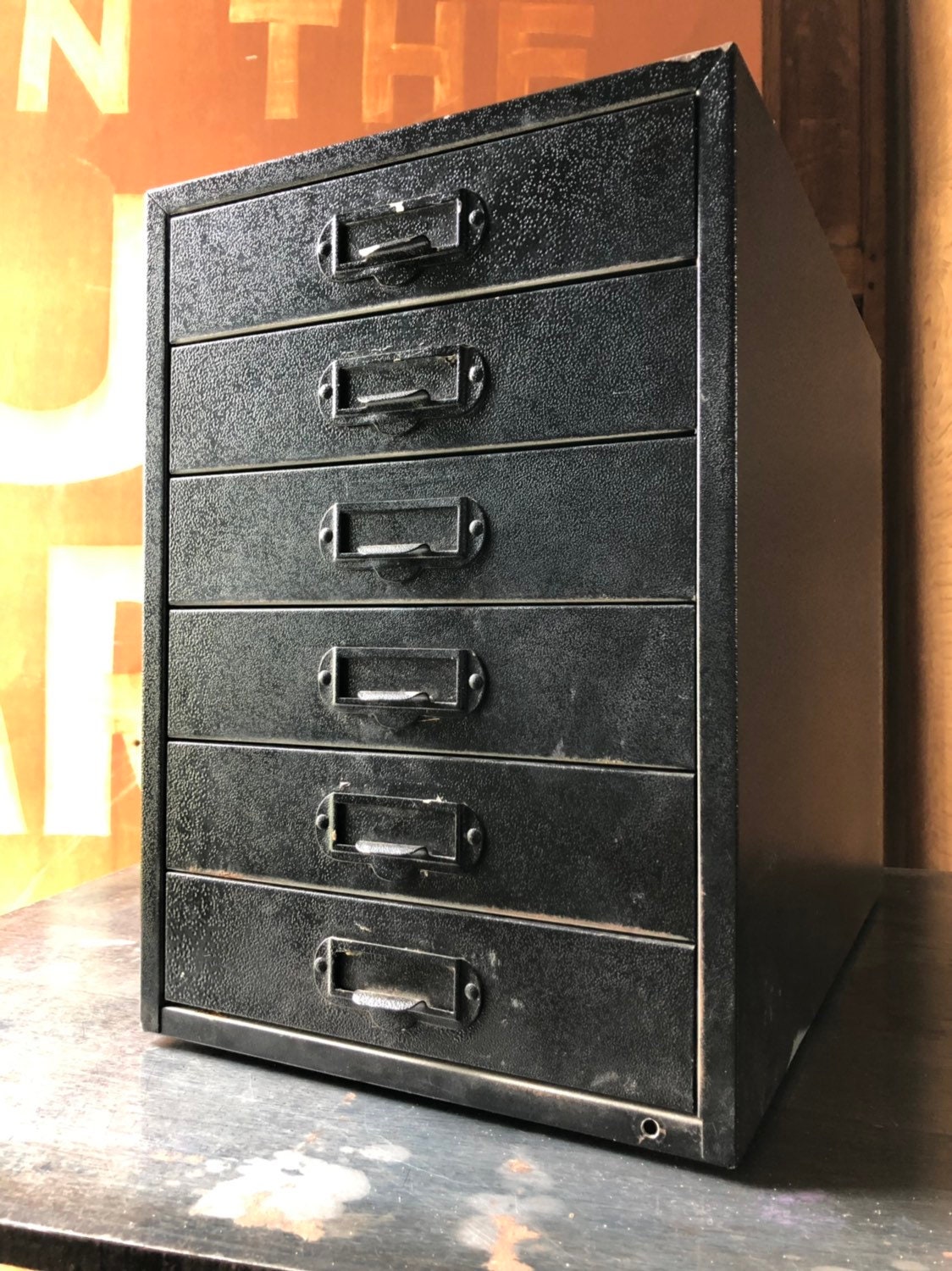 Vintage Metal Drawer Unit, Metal Parts Bin, Black Metal Drawers, Desk