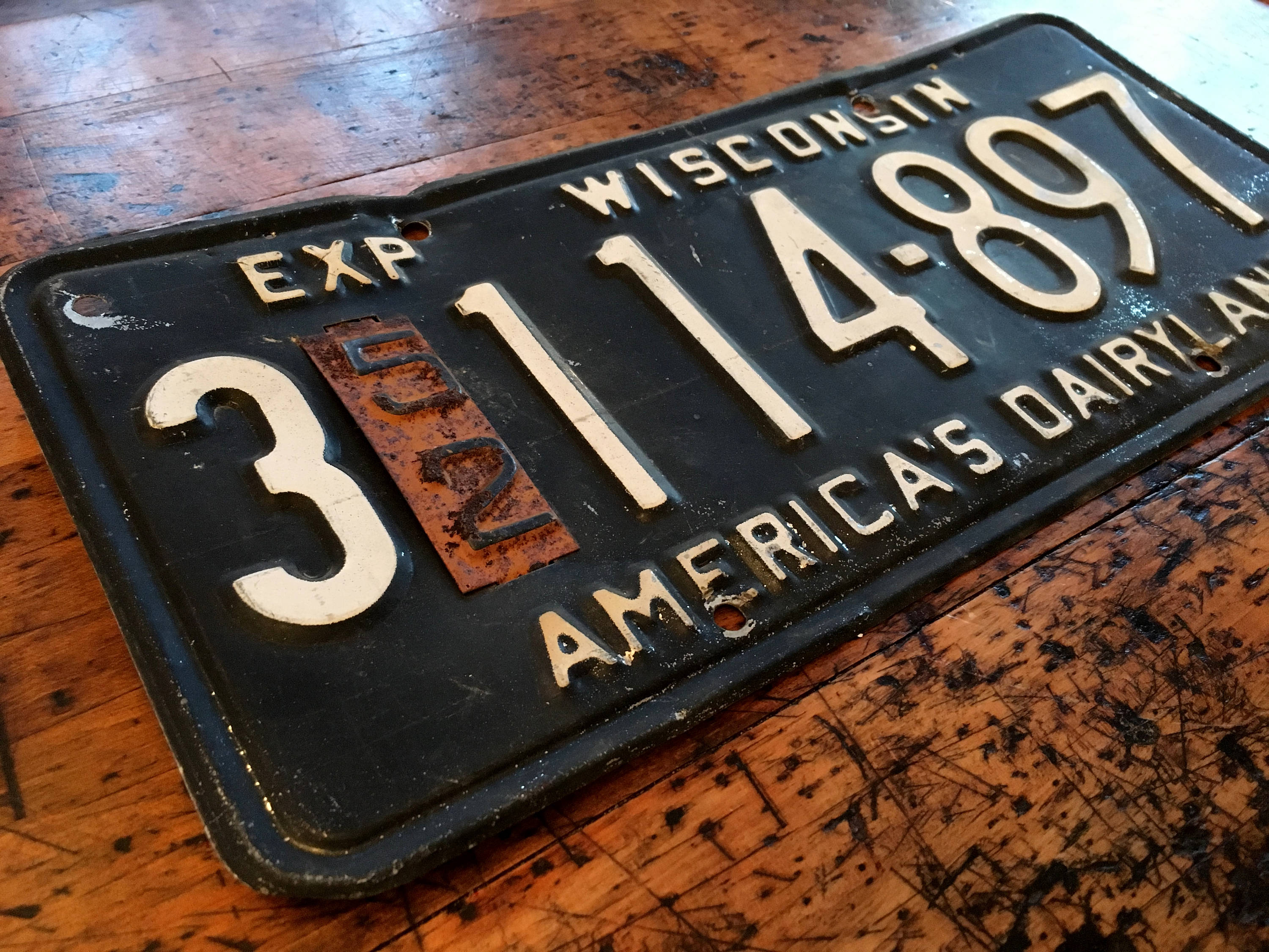 Vintage License Plate, 1952 Wisconsin License Plate, 1950s License Plate