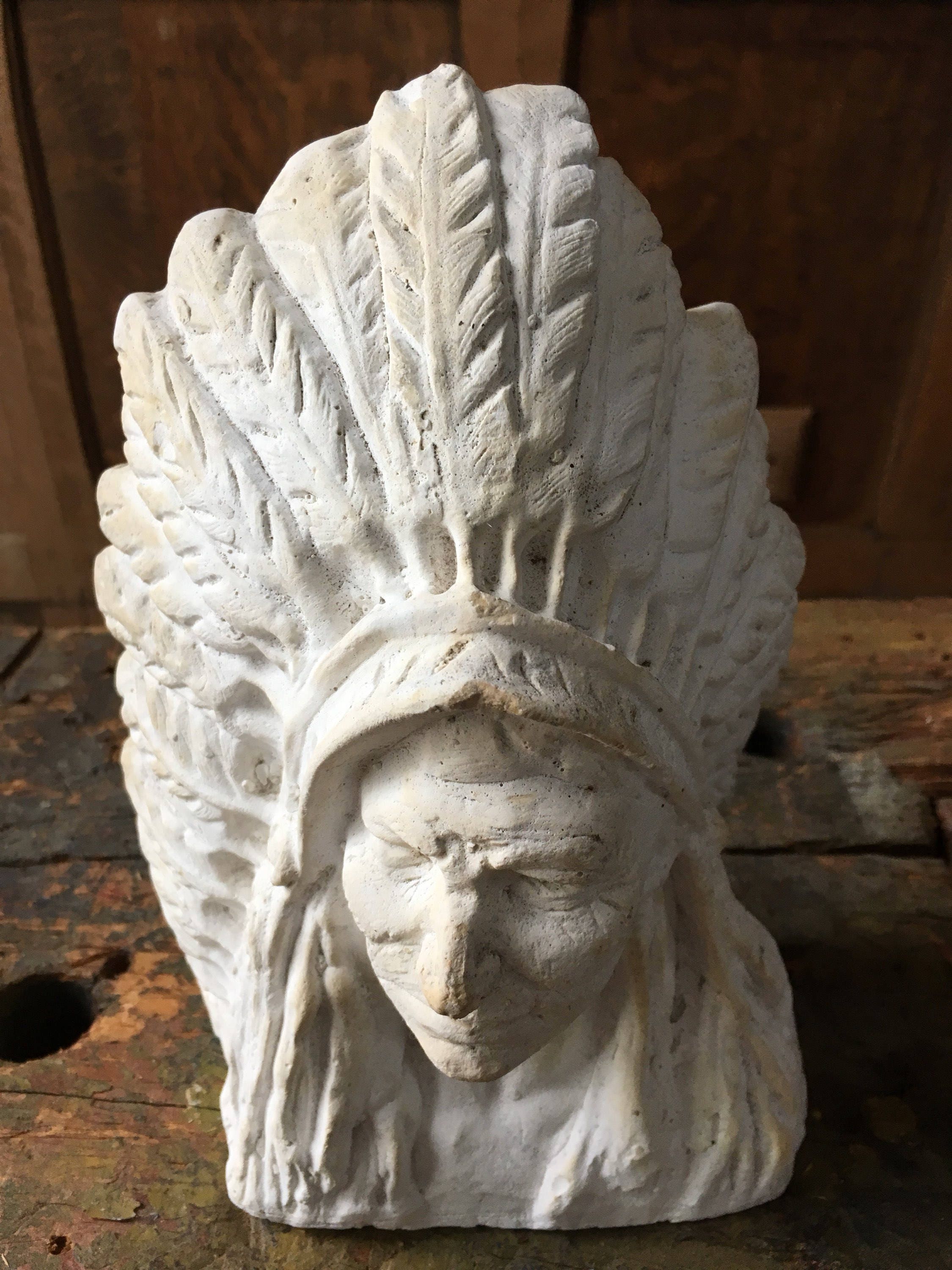 Vintage Chalkware Native American Indian Bust Statue, Ceramic Indian