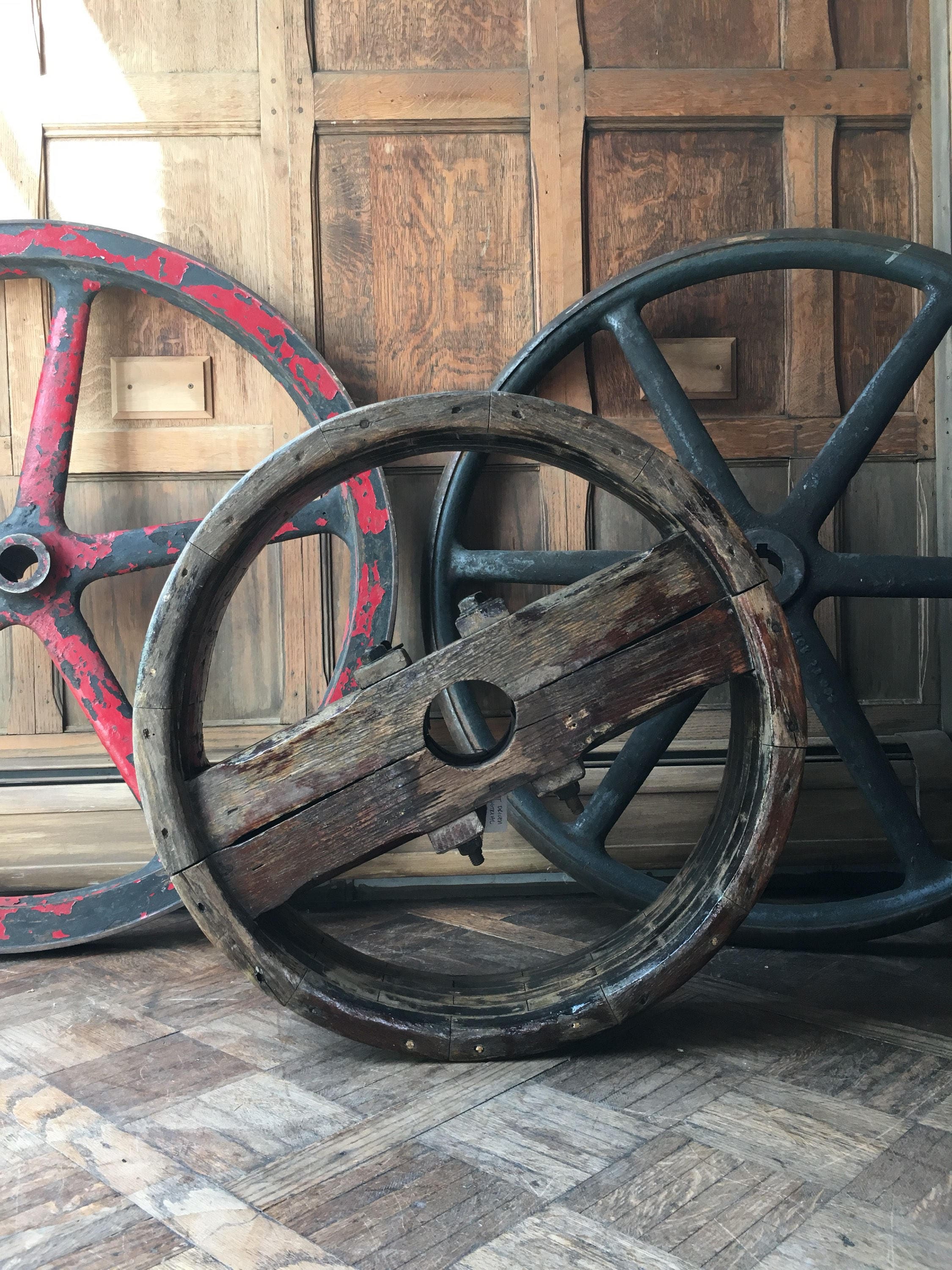 Vintage Wood Pulley, LARGE Antique Wood Pulley Wheel, Industrial Pulley