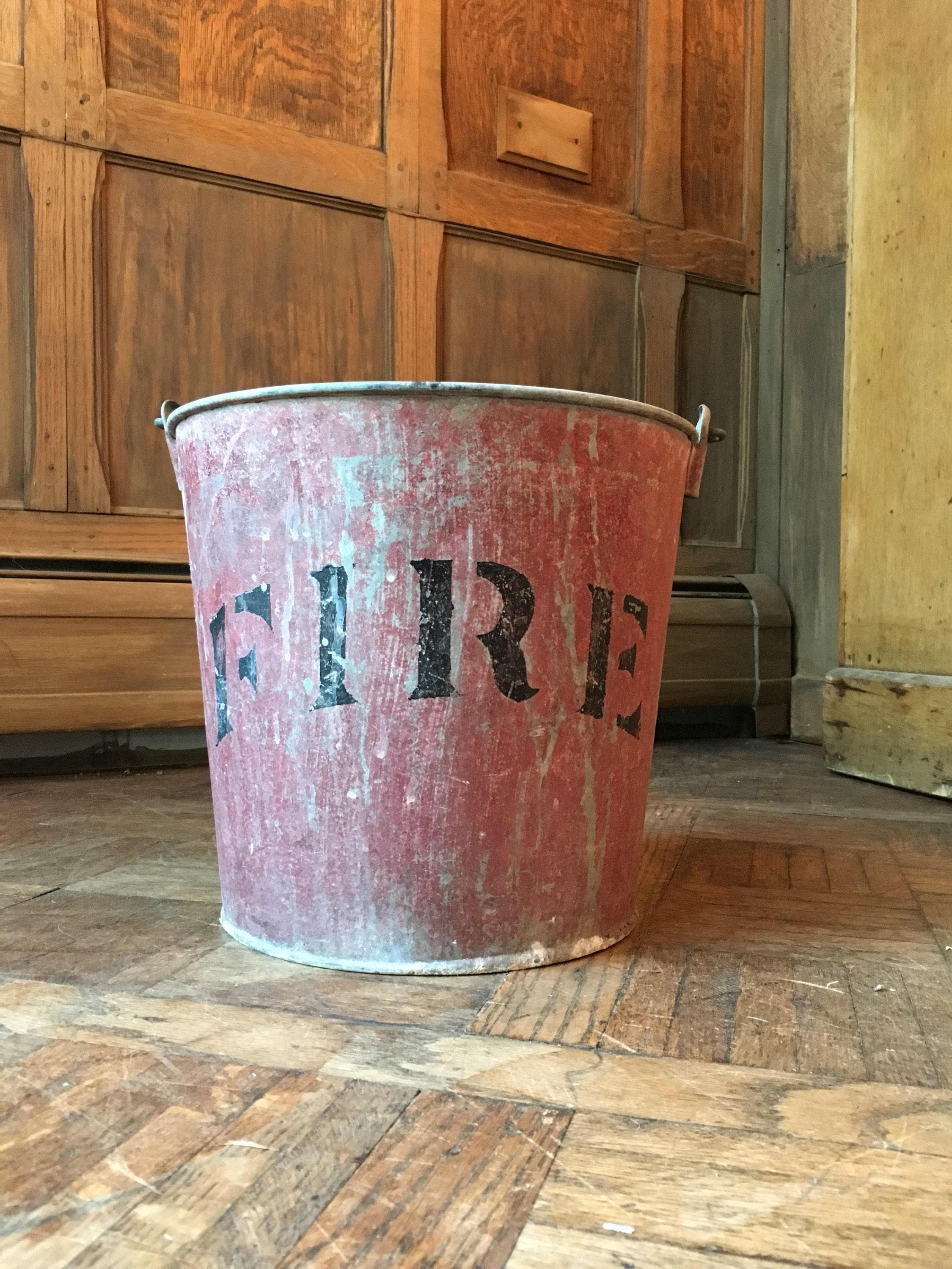Vintage Fire Bucket, Metal Water Bucket, Original Red Fire Pale