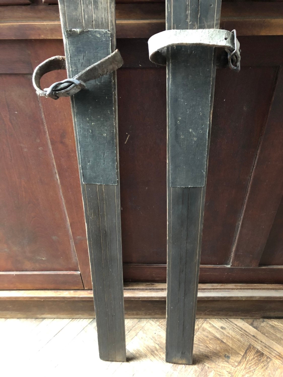 Vintage Wood Skis, Large Pair Of Wooden Downhill Skis, Rustic Cabin ...