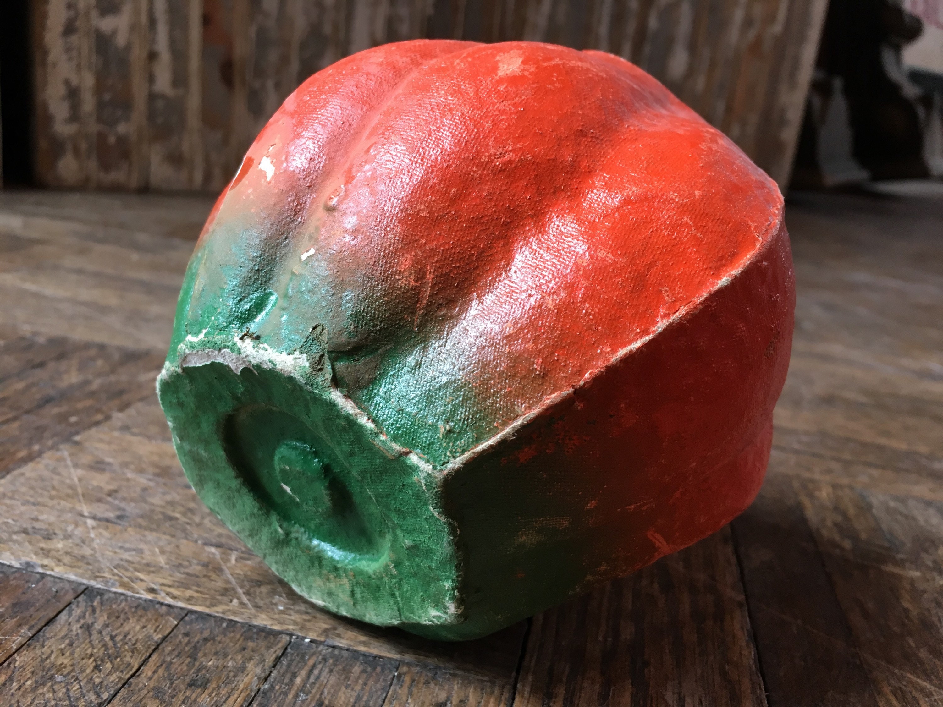 Antique Paper Mache Pumpkin, 1930s Halloween Decor, Vintage Paper Mache