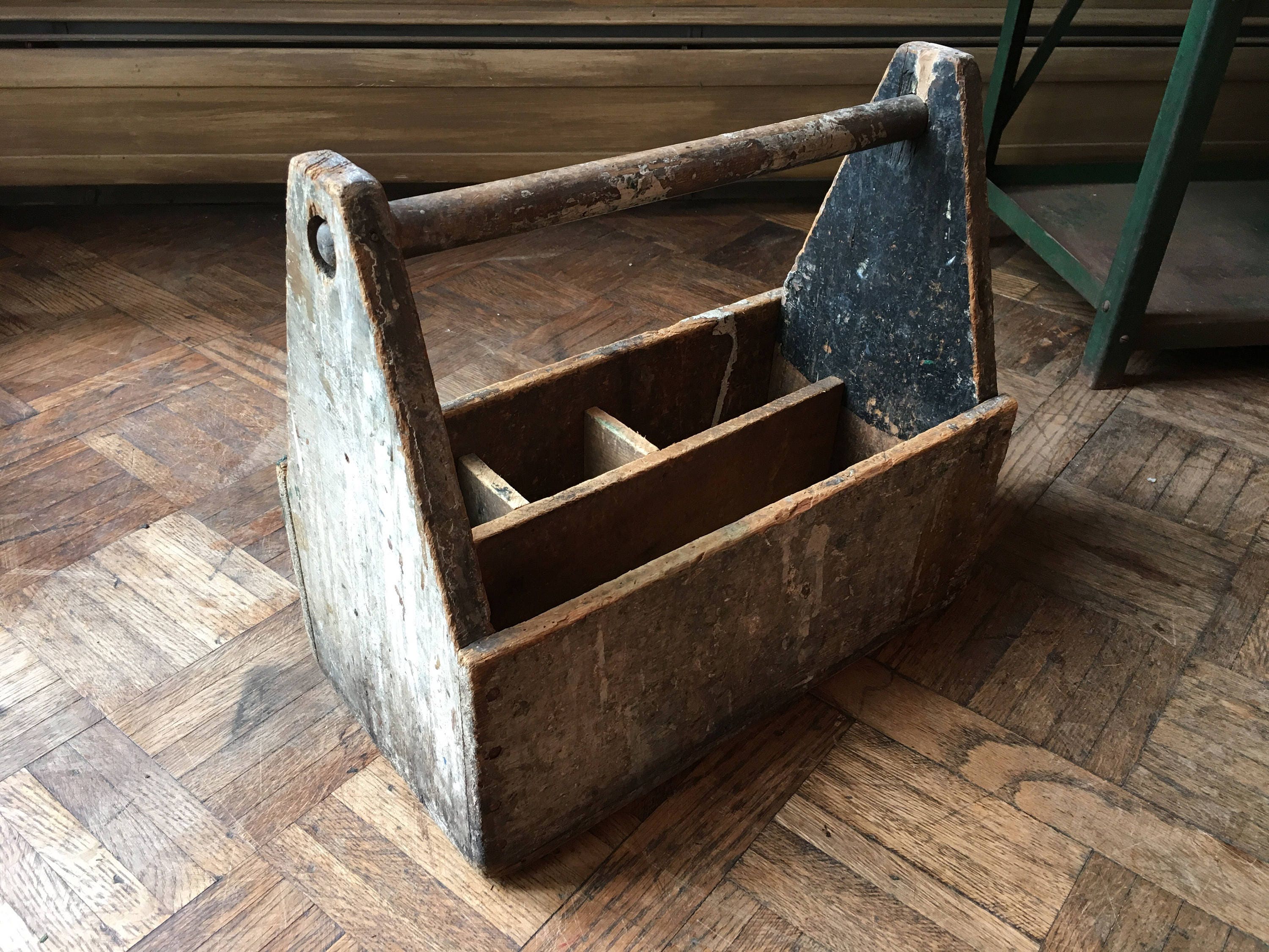 Antique Tool Caddy, Handmade Wood Tool Box, Rustic Wooden 