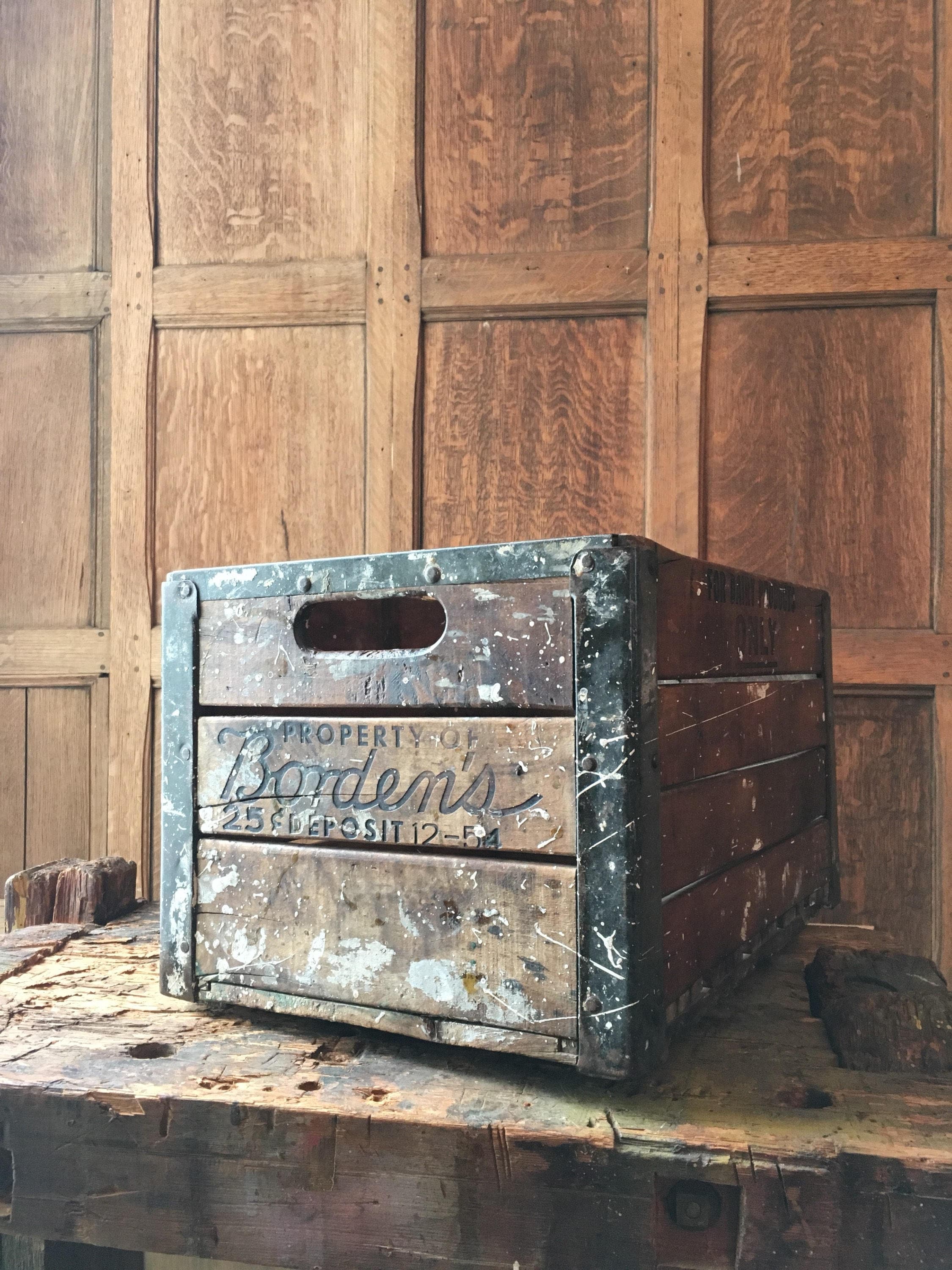 Vintage Wood Crate, Borden's Dairy Crate, Stackable Wooden