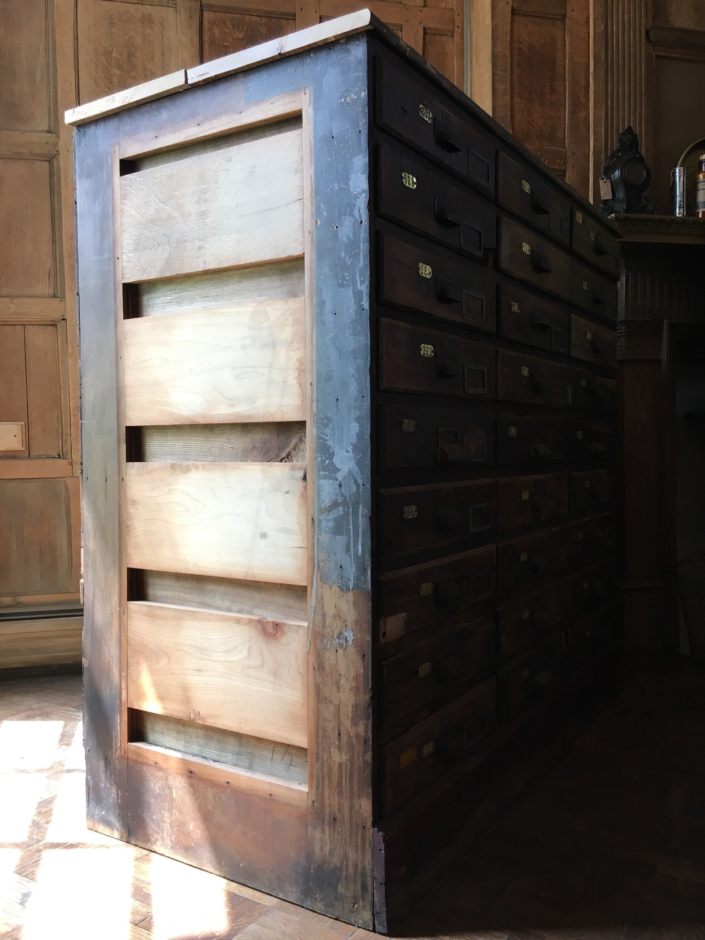 Antique Hardware Store Drawer Unit, Industrial Wood Parts