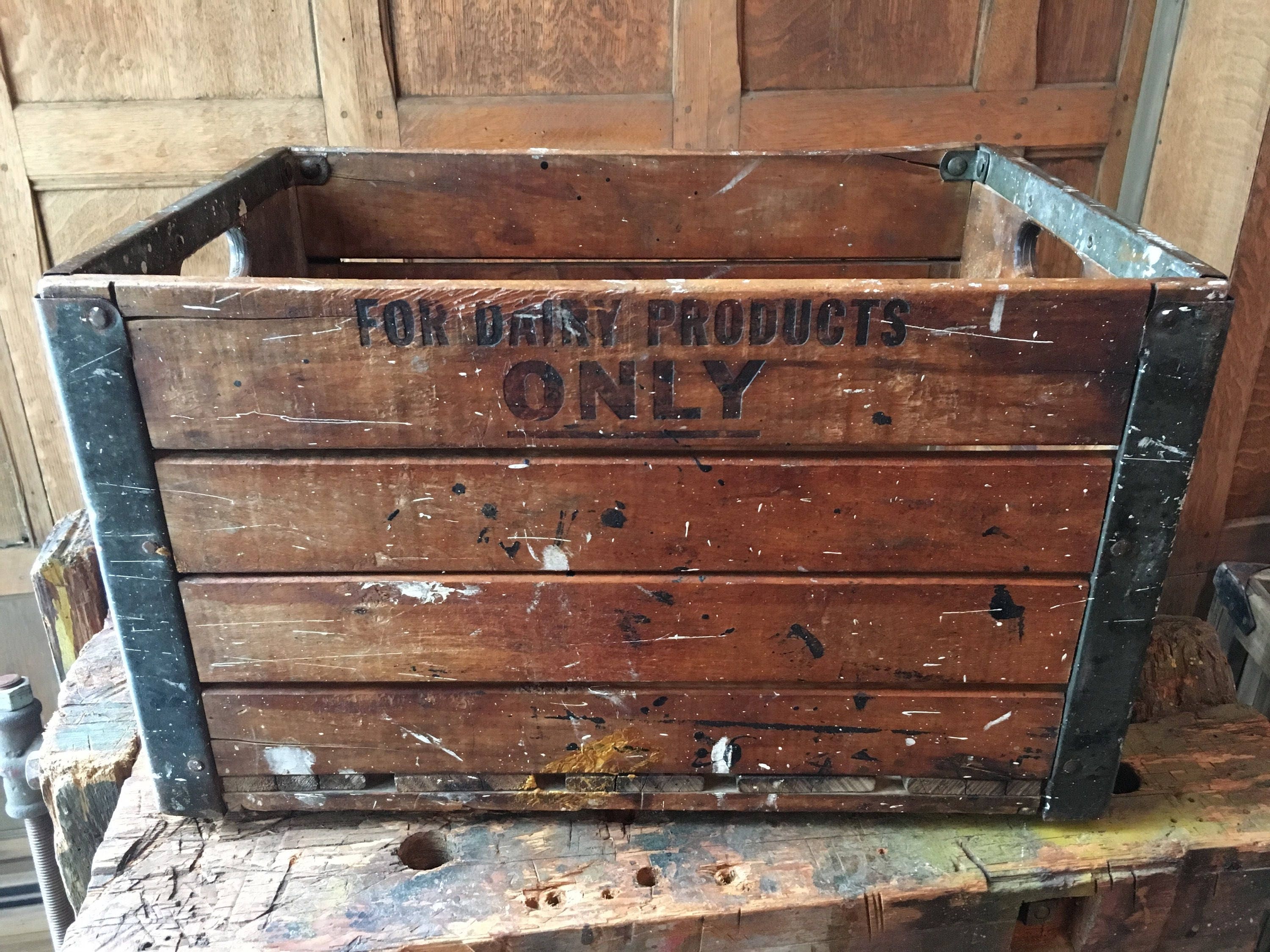 Vintage Wood Crate, Borden's Dairy Crate, Stackable Wooden