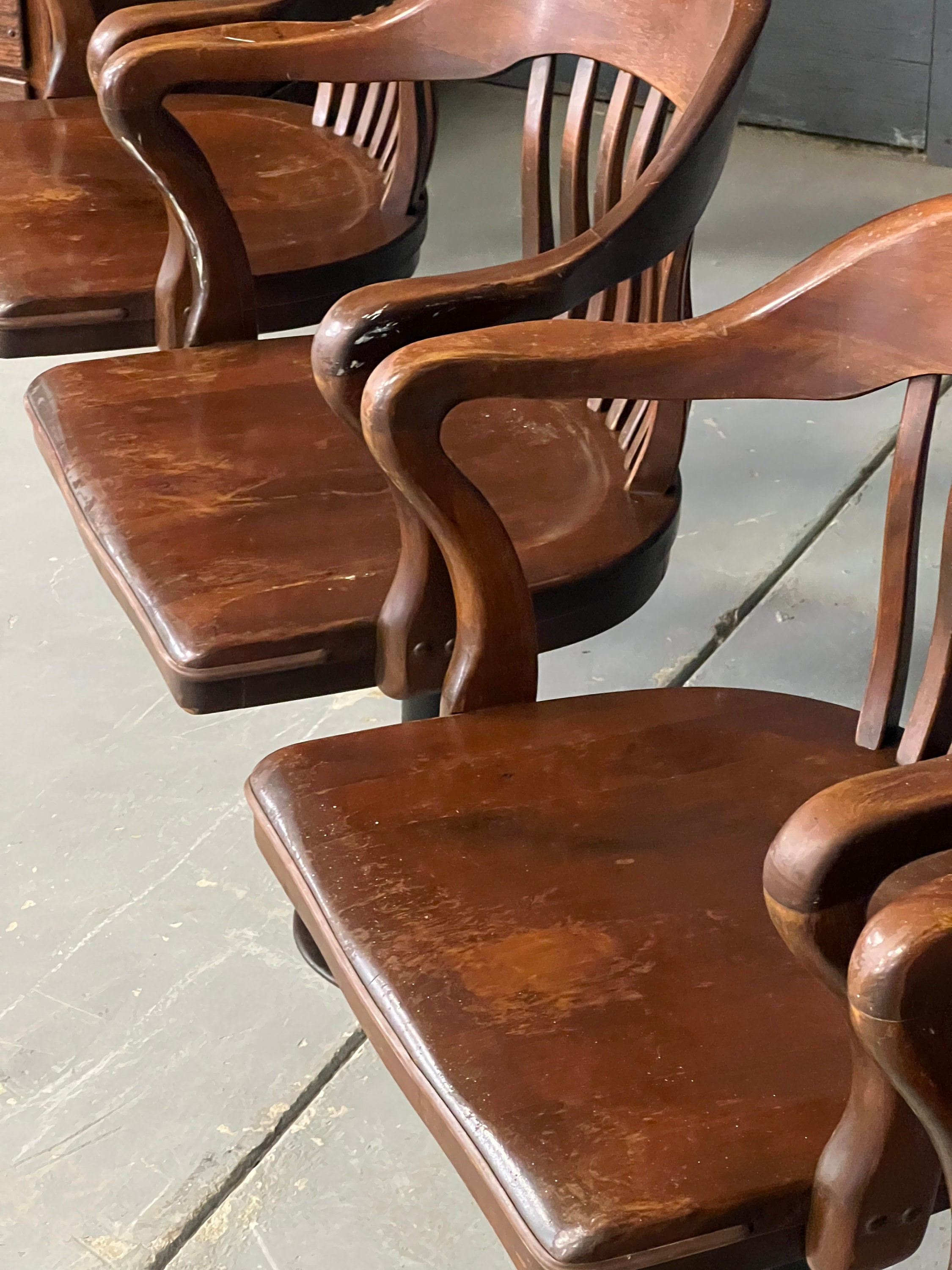 Antique Jury Chairs, Set Of Four Revolving Juror Chairs With Cast Iron