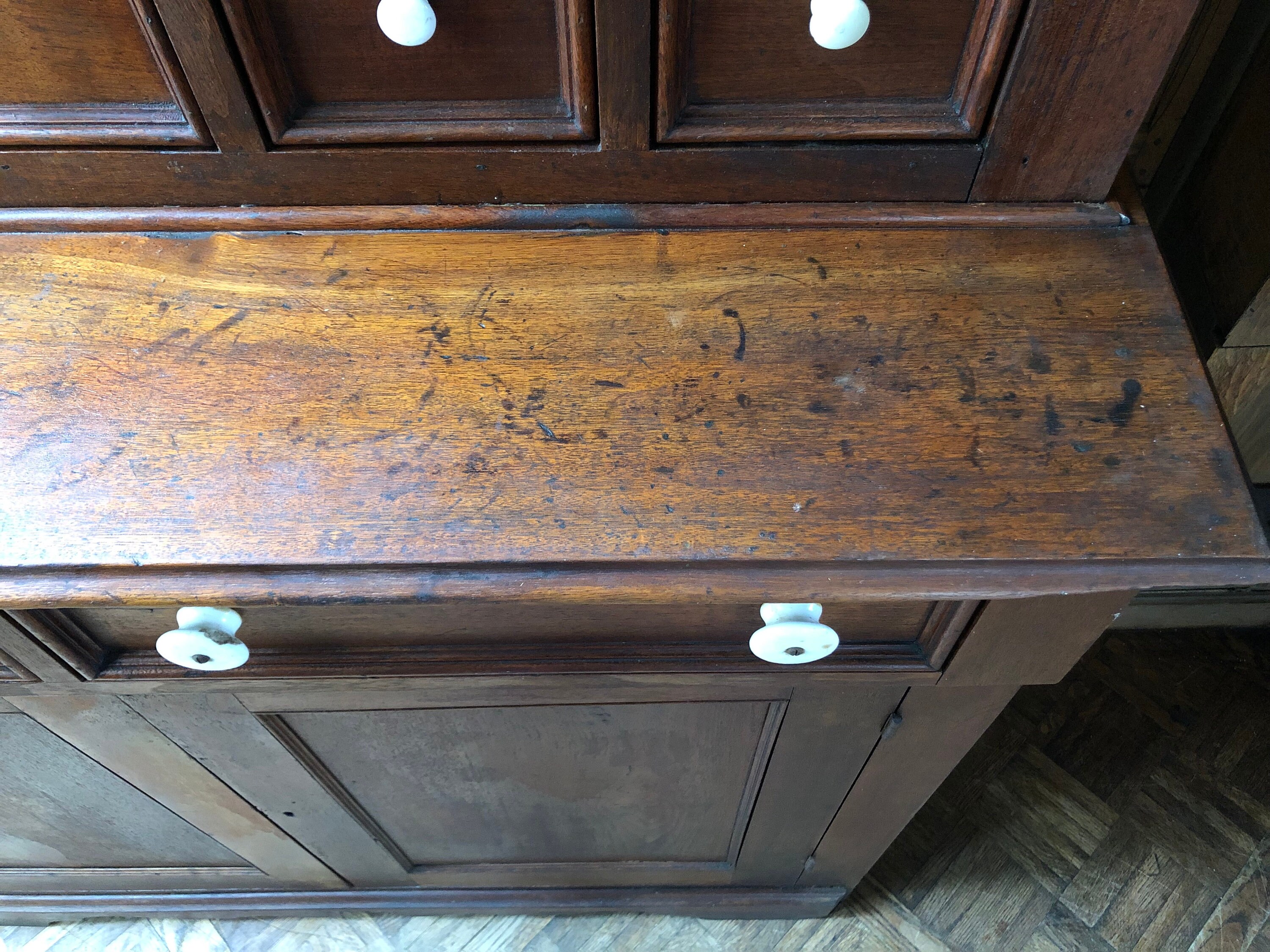 Antique Farmhouse Pine Step Back Cupboard, Stepback