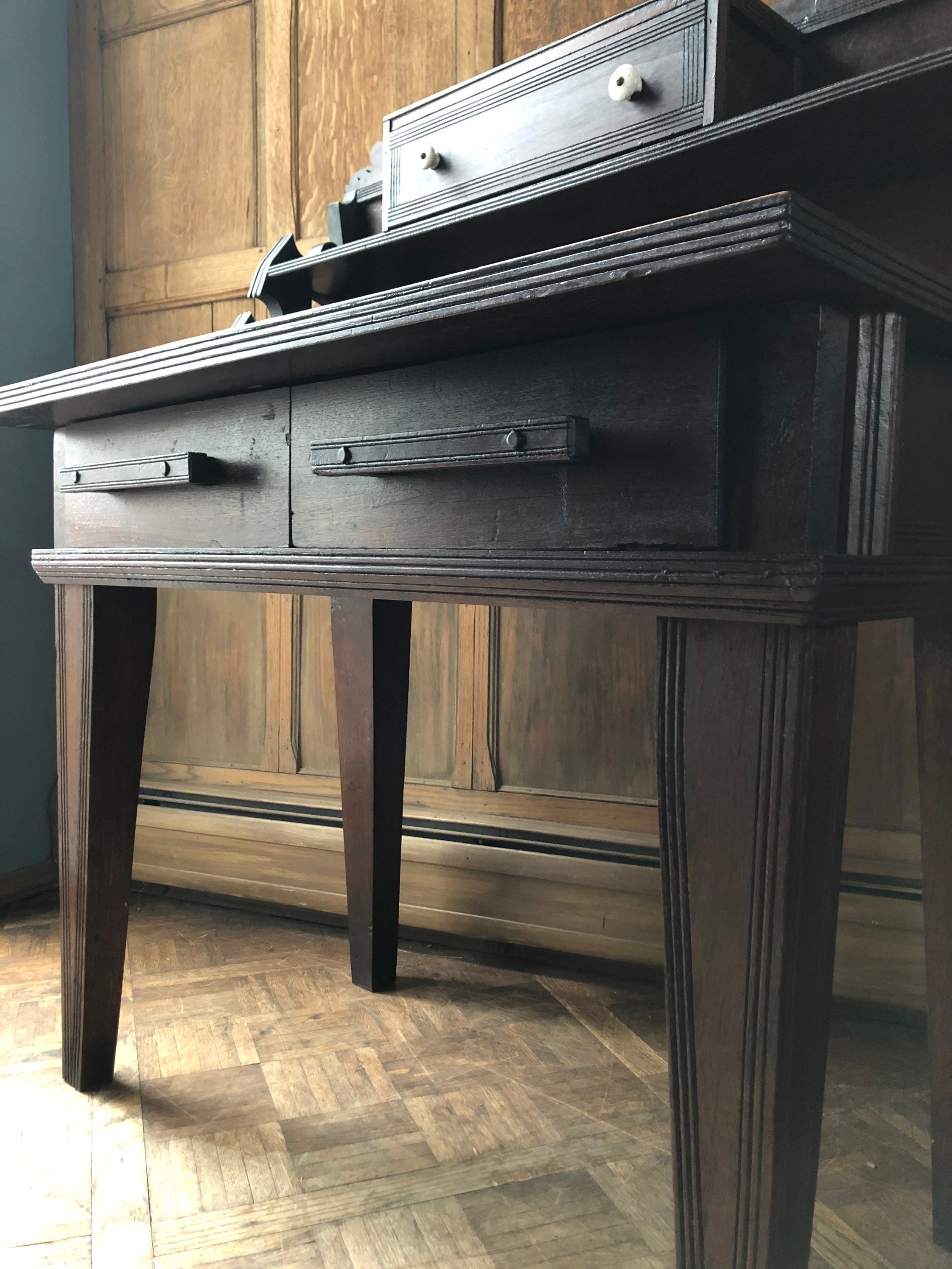 Antique Desk With Drawers, Primitive Wood Desk, Antique Handmade Desk