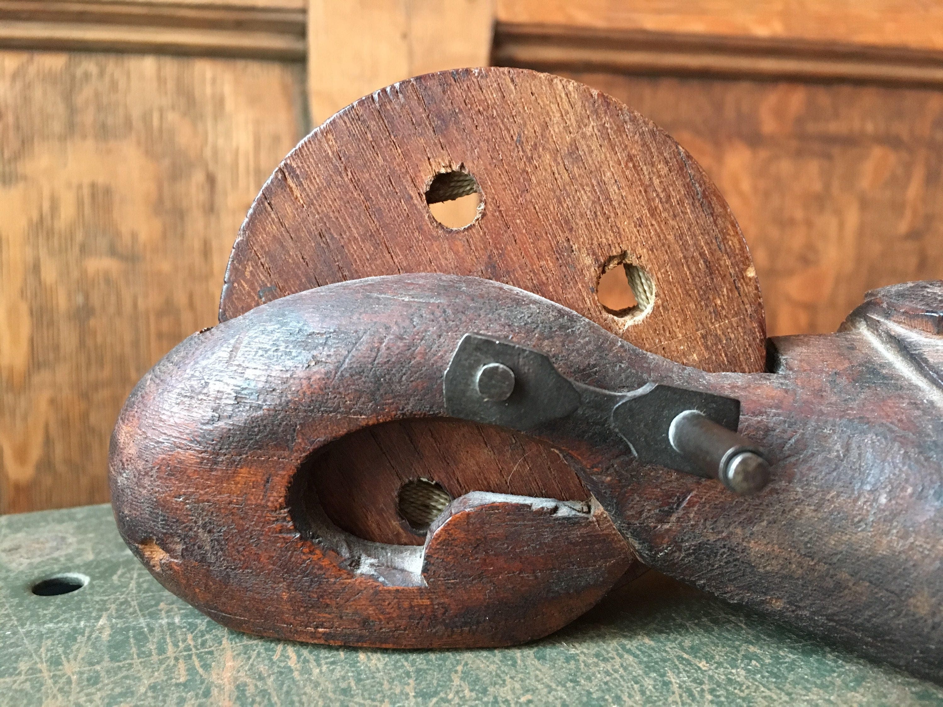 Antique Chalk Line Tool, Hand Carved Chalkline Tool, Vintage Wood and