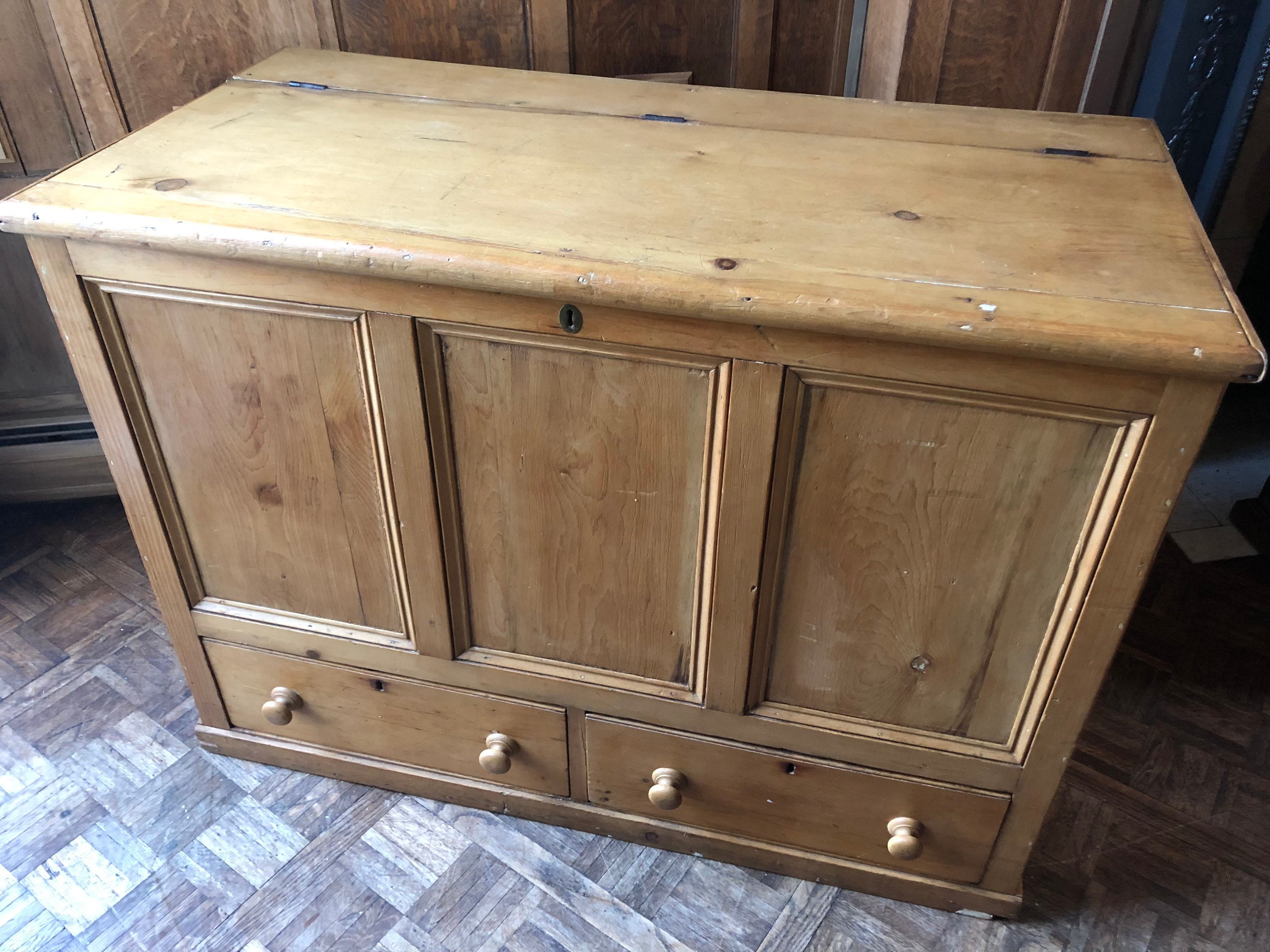 Antique Blanket Chest Two Drawers, Primitive Dovetail Pine Dresser