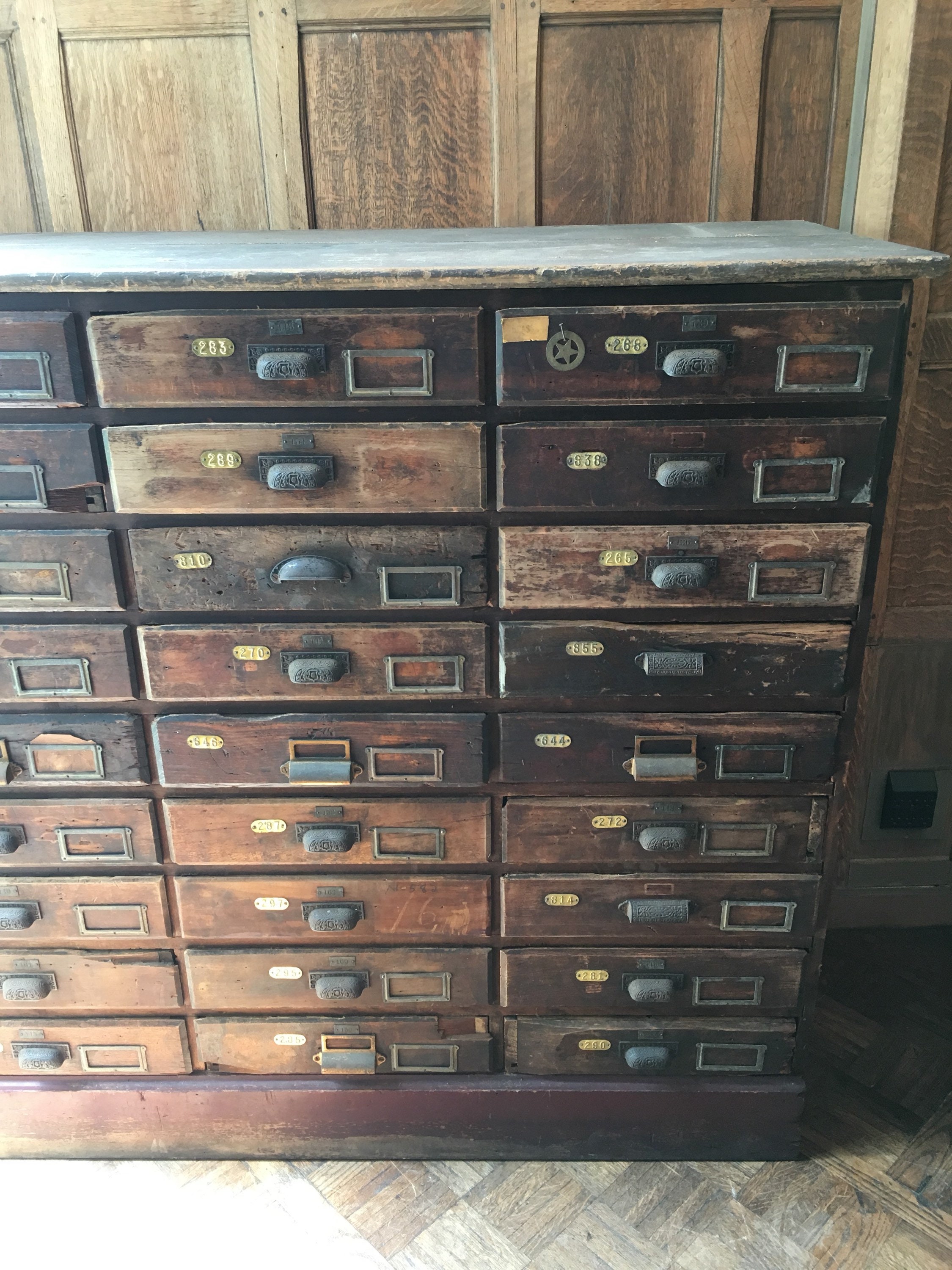 Antique Hardware Store Drawer Unit, Industrial Wood Parts