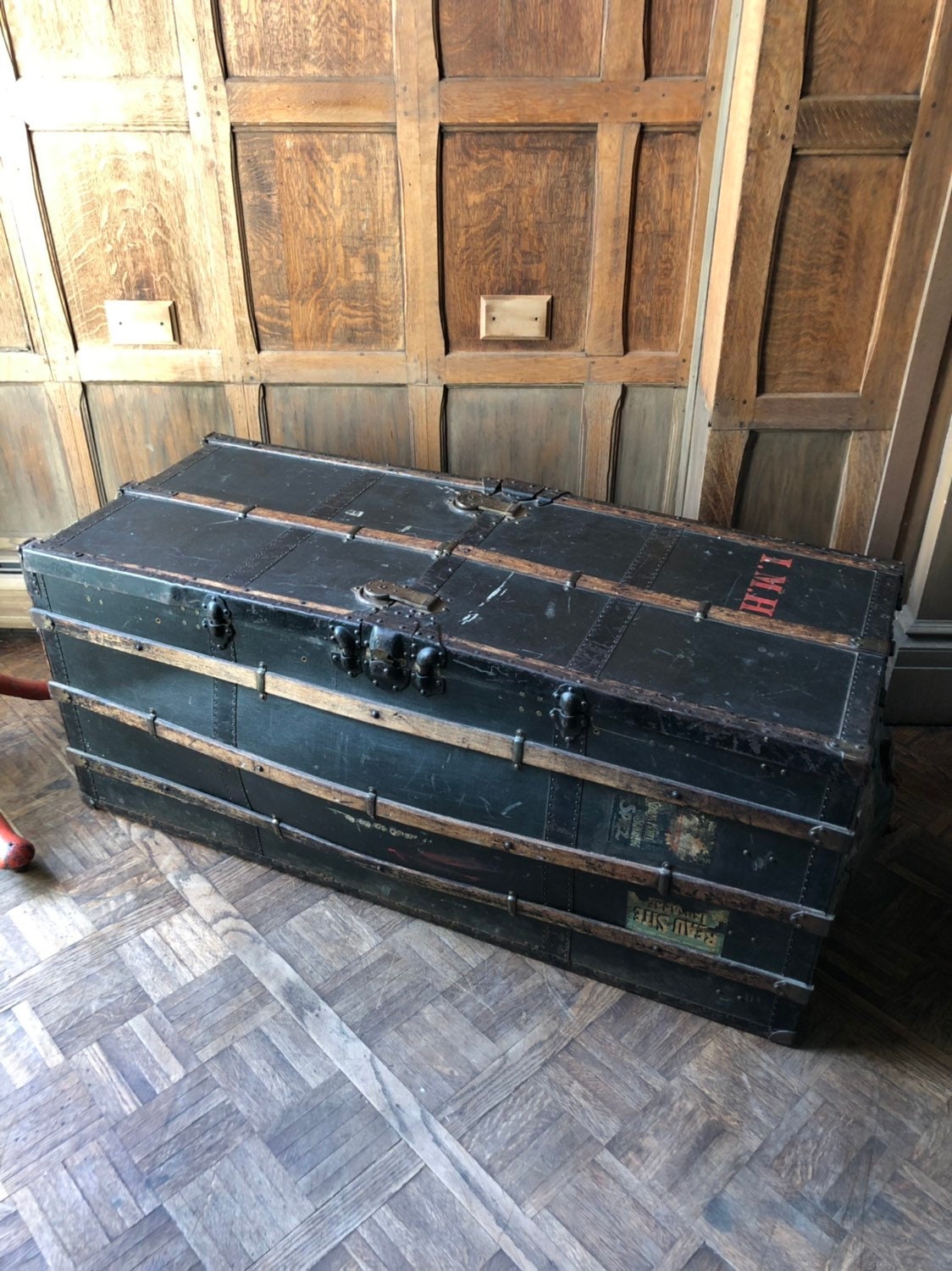 LARGE Antique Wardrobe Trunk, French Trunk, Early 1900s Antique