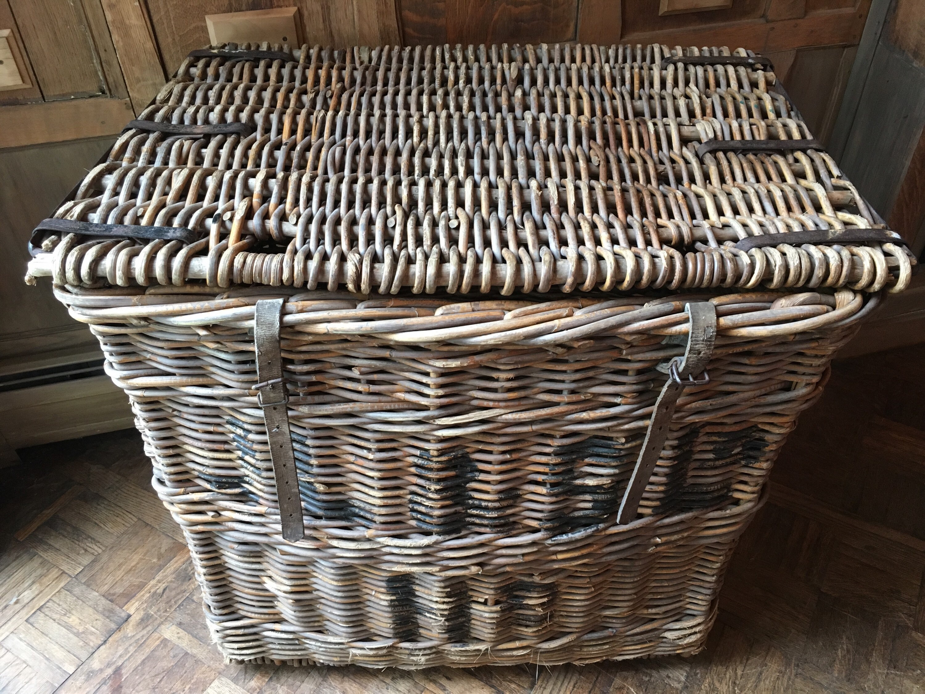 LARGE Antique Wicker Textile Mill Basket, Linen Shipping