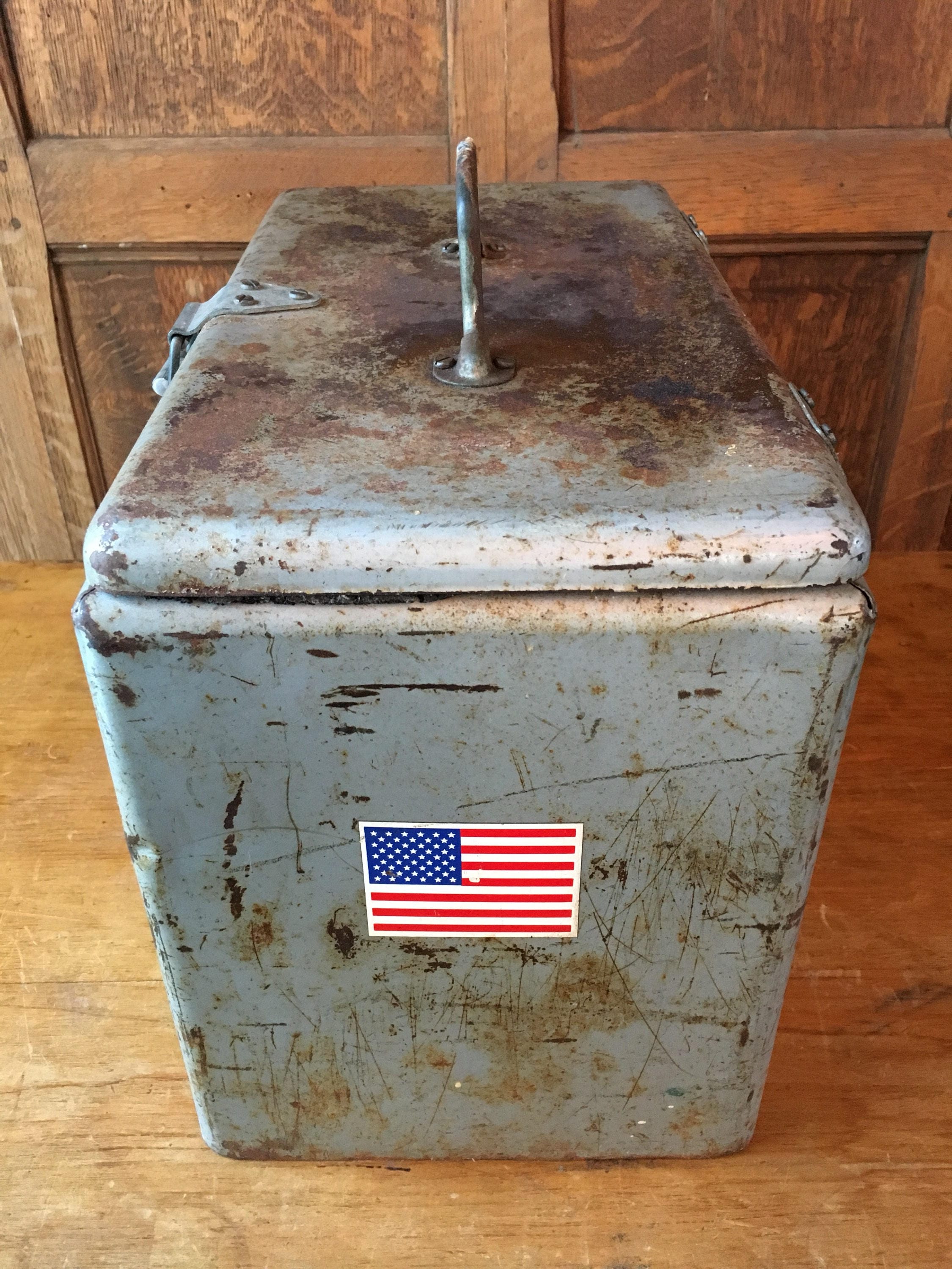 Vintage Metal Cooler, Beer Cooler, Small Portable Cooler, Industrial