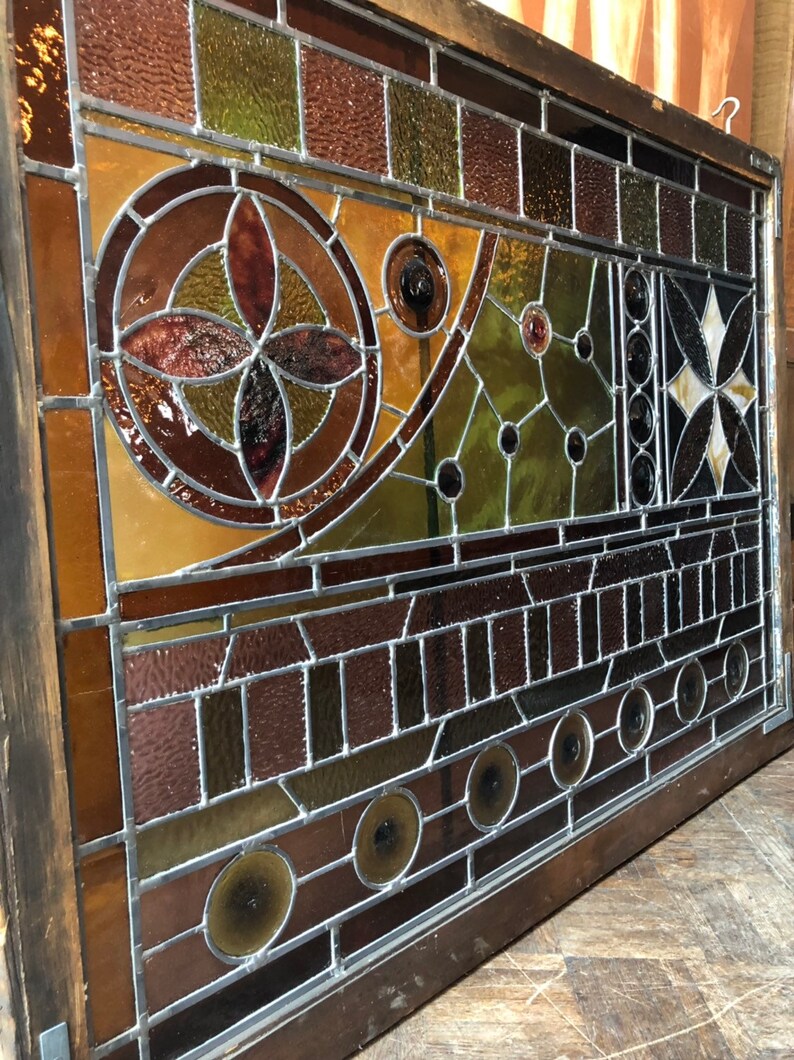 PAIR Of Antique Stained Glass Large Mid 1800s Kokomo Stained Etsy