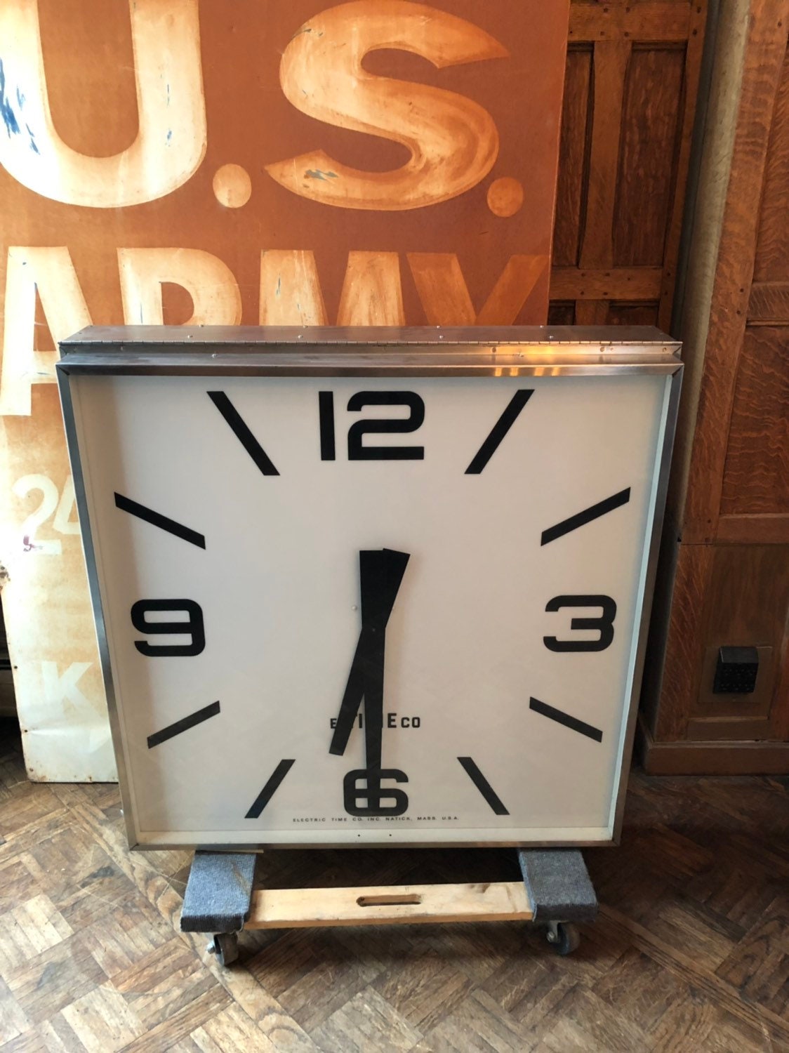 Giant Vintage Gymnasium Clock, Light Up Clock, Large Wall Clock, Clock