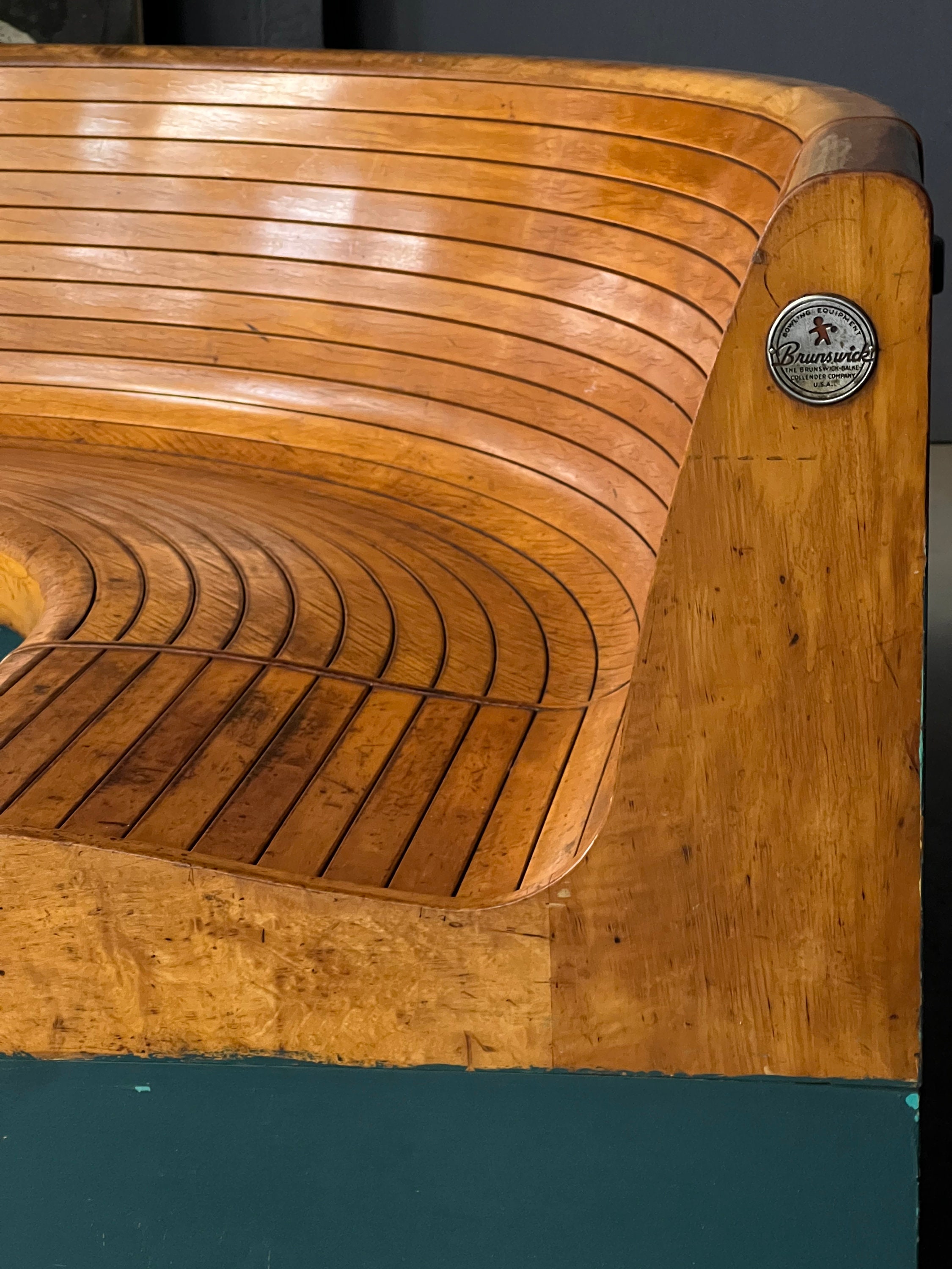 Antique Brunswick Bowling Alley Bench, Large UShape Maple Bowling