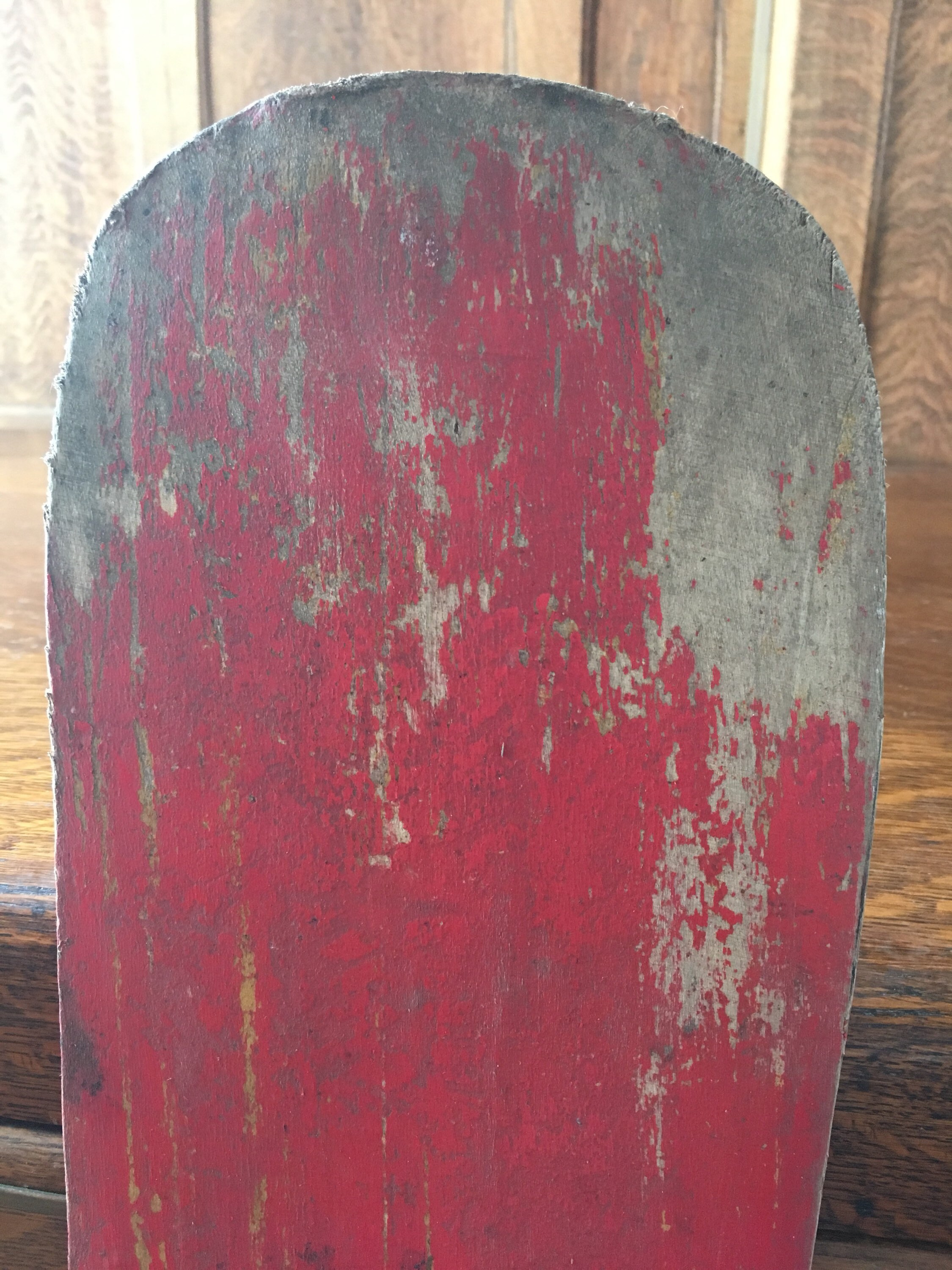 antique wood oar, red canoe paddle, original distressed
