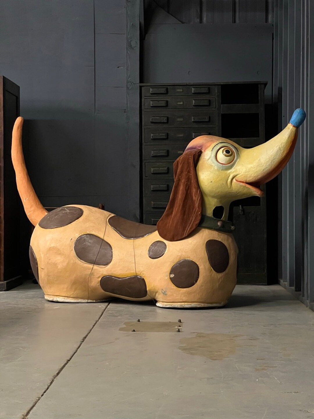 Huge Vintage 2 Person Parade Dog Costume, Paper Mache Wiener Dog