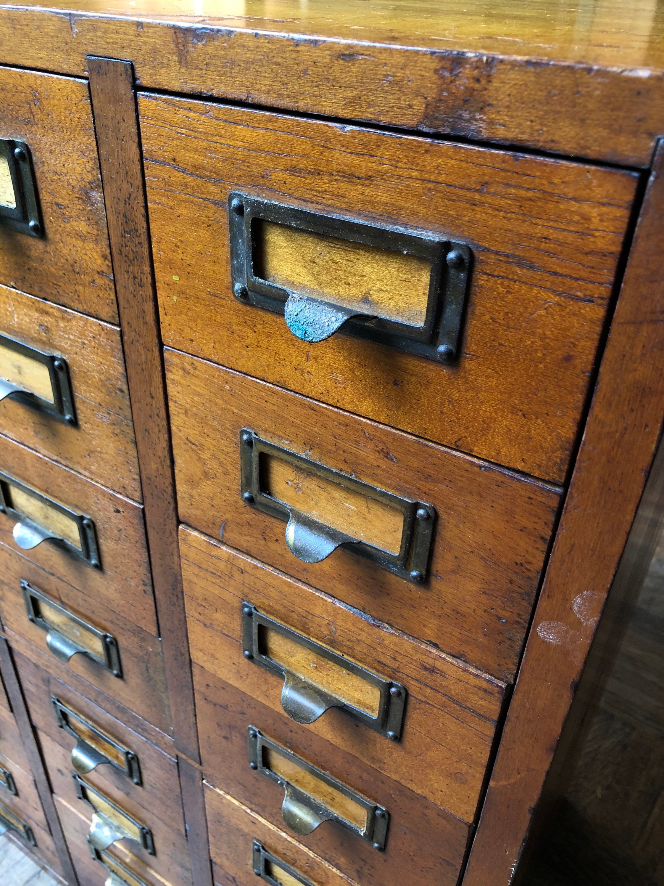 Antique Card File Multi Drawer Unit, Apothecary