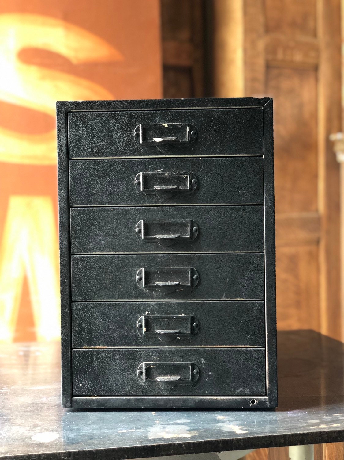 Vintage Metal Drawer Unit, Metal Parts Bin, Black Metal Drawers, Desk