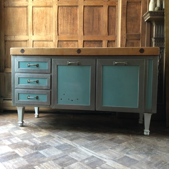 Antique Butcher Block Island With Drawers Bakers Table Etsy