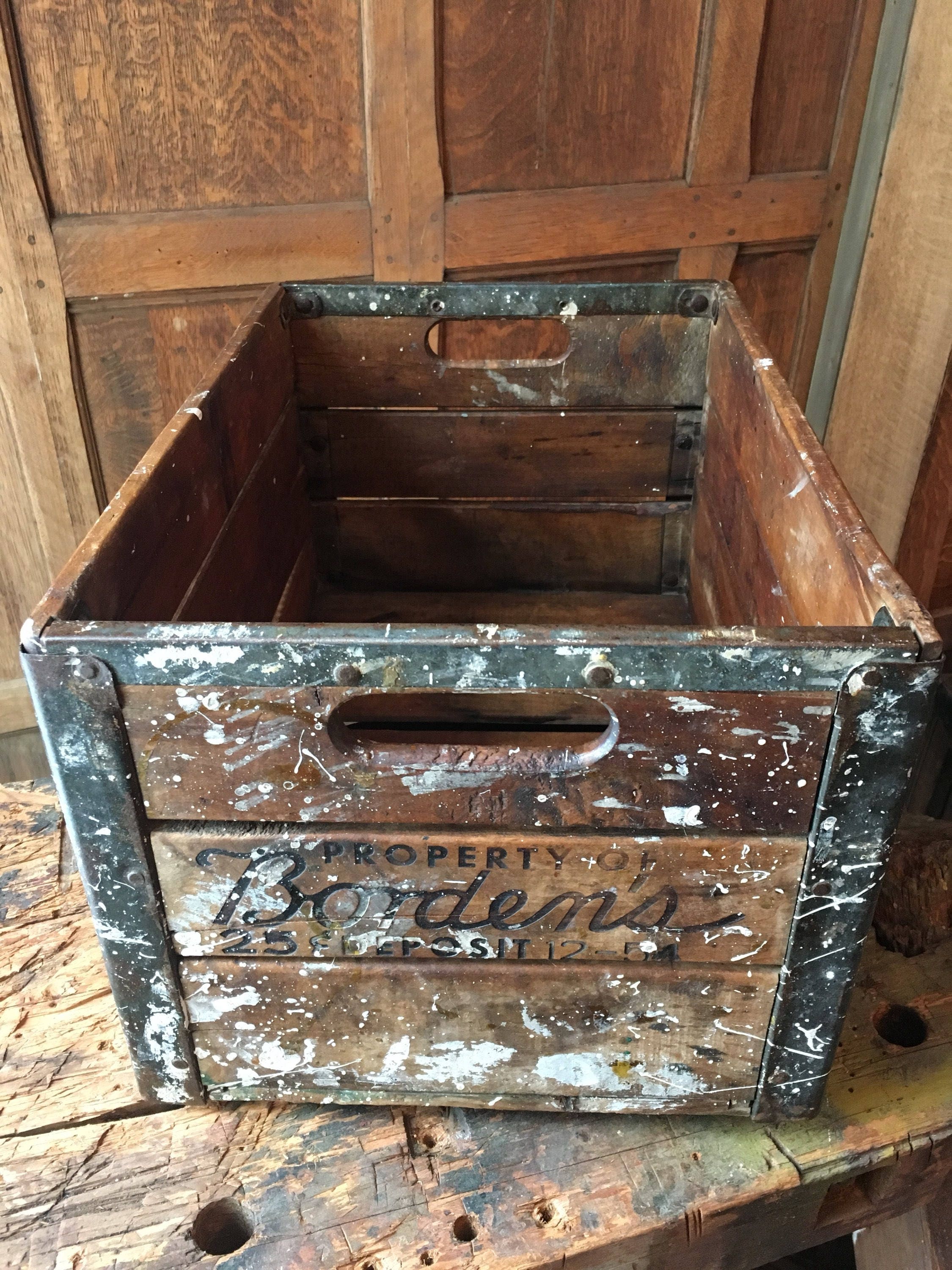 Vintage Wood Crate, Borden's Dairy Crate, Stackable Wooden Crate, Milk