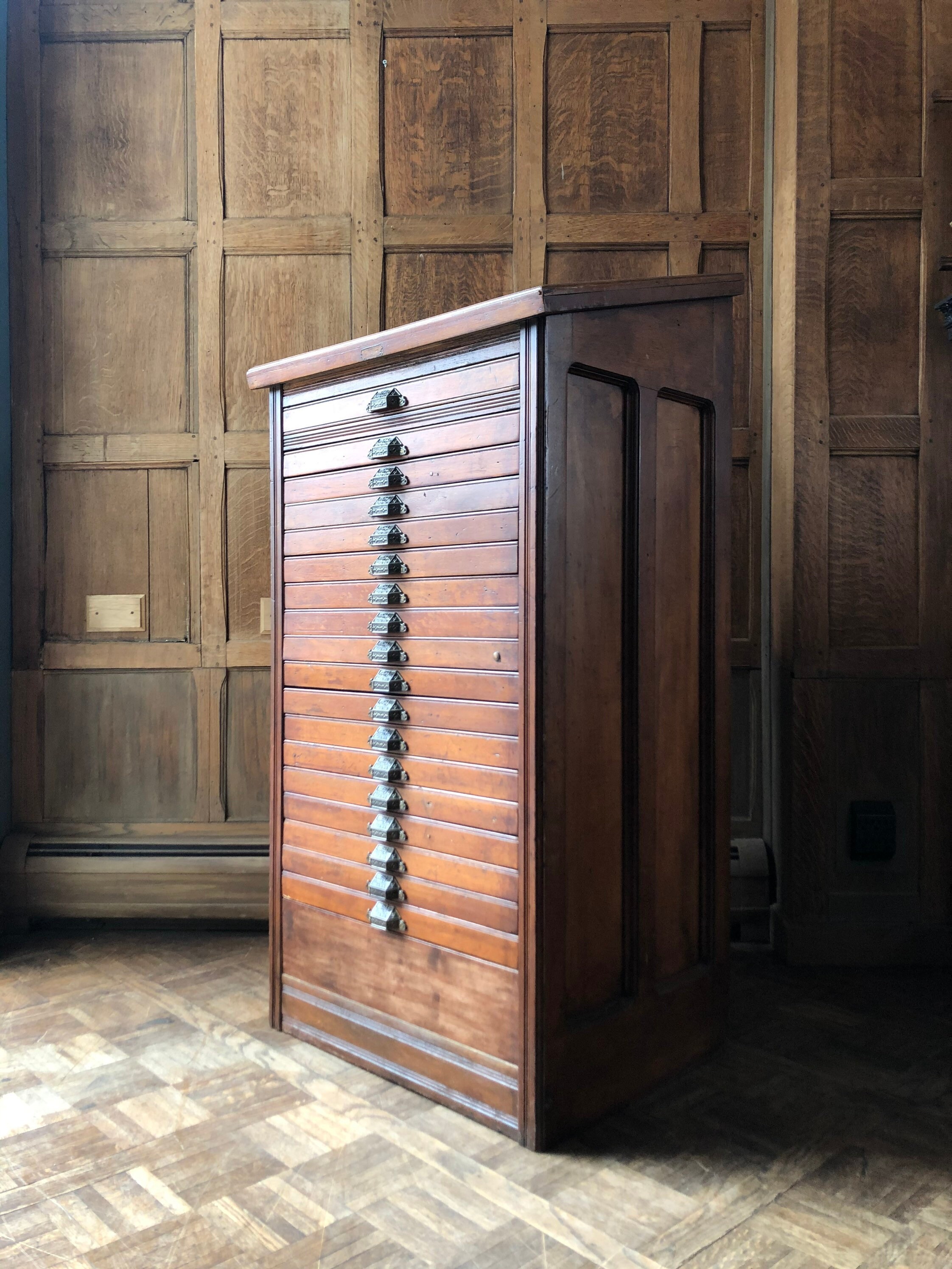 Antique Flat File Cabinet, Hamilton Type Cabinet, Slant Top Printers
