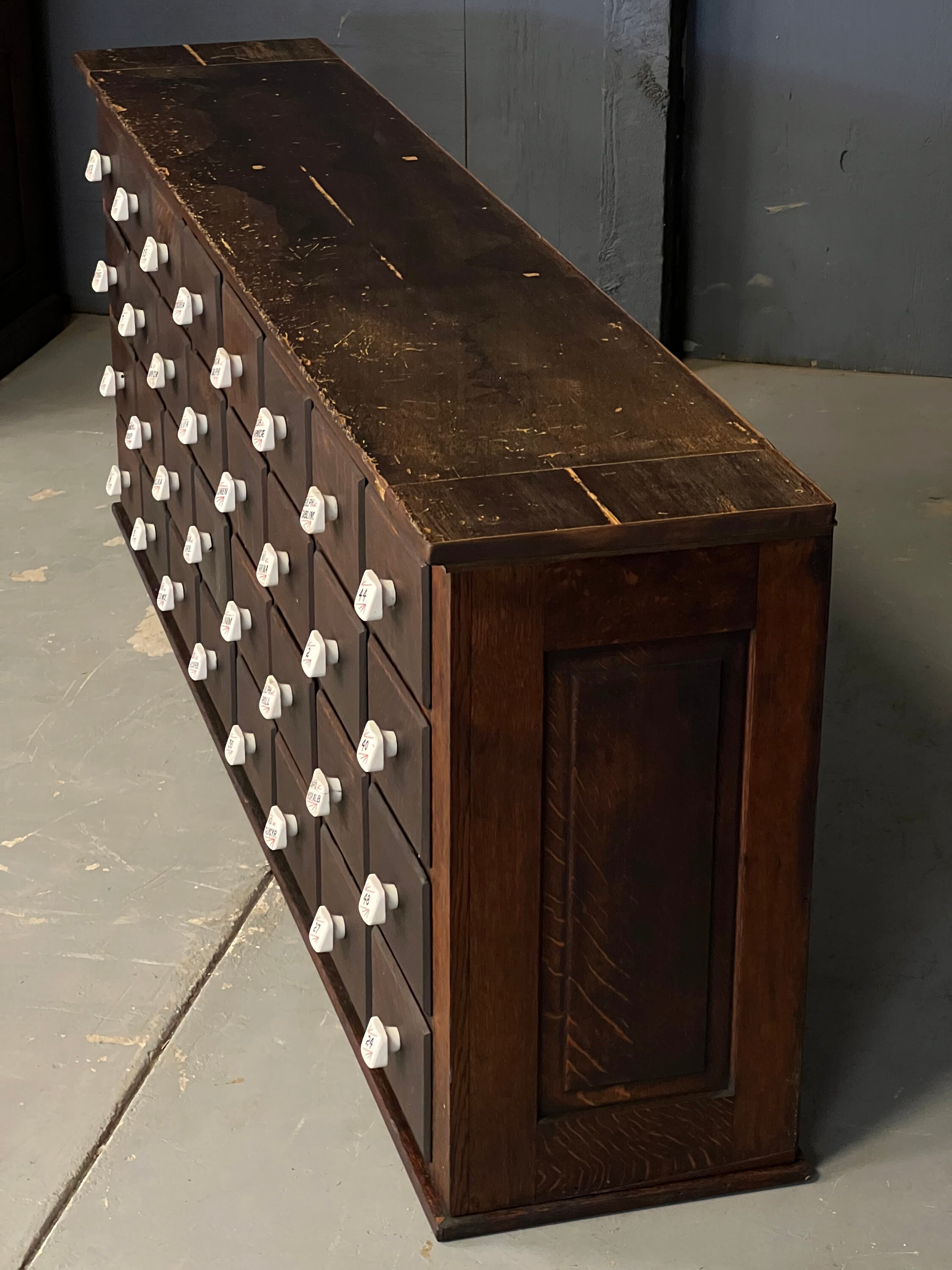 Large Antique Apothecary Antique Wood Drawer Unit, Hardware